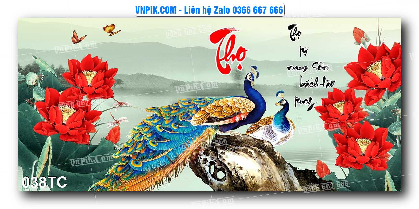Tranh Treo Tường – Chim Công Hoa Mẫu Đơn 038TC