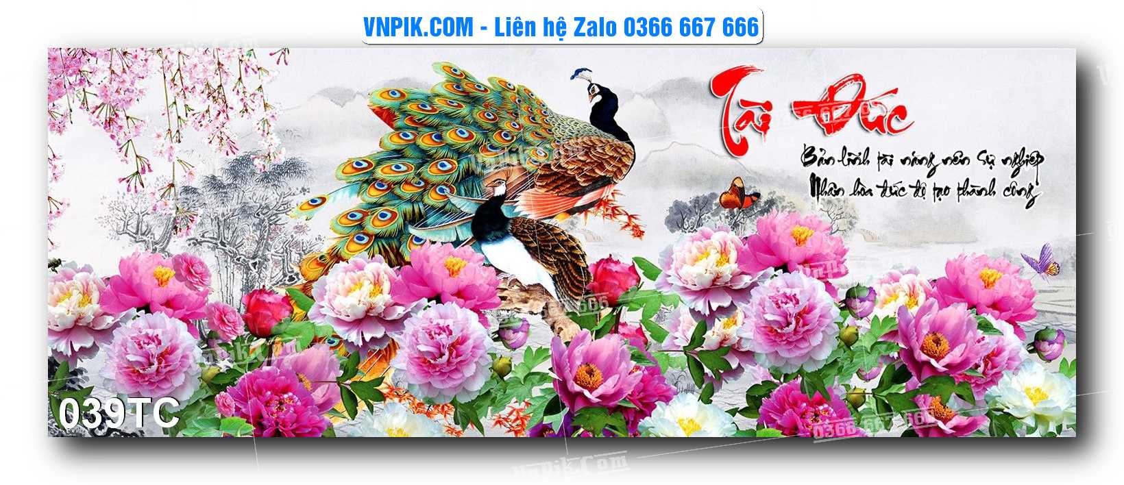 Tranh Treo Tường – Chim Công Hoa Mẫu Đơn 039TC