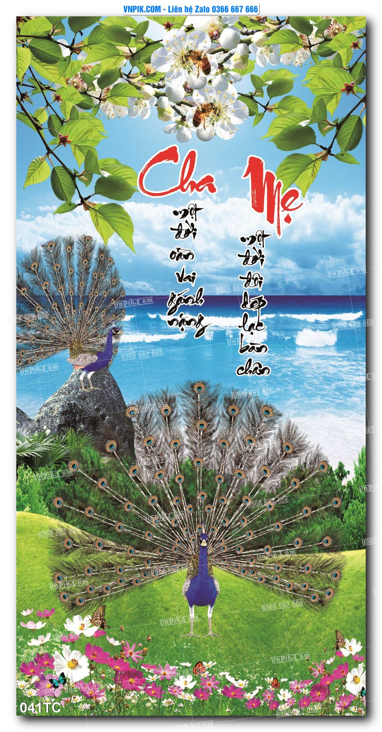 Tranh Treo Tường – Chim Công Hoa Mẫu Đơn 041TC