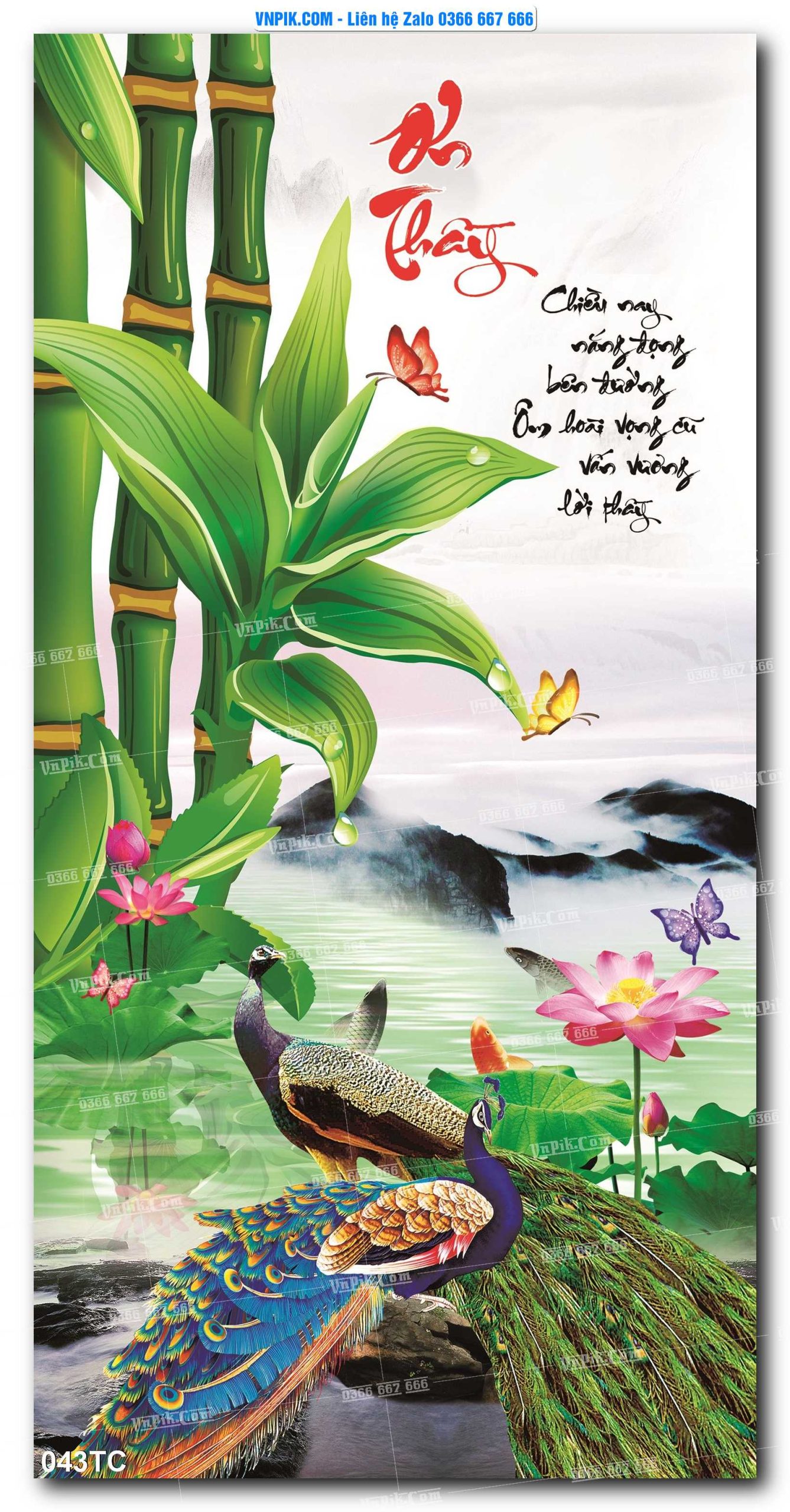 Tranh Treo Tường – Chim Công Hoa Mẫu Đơn 043TC