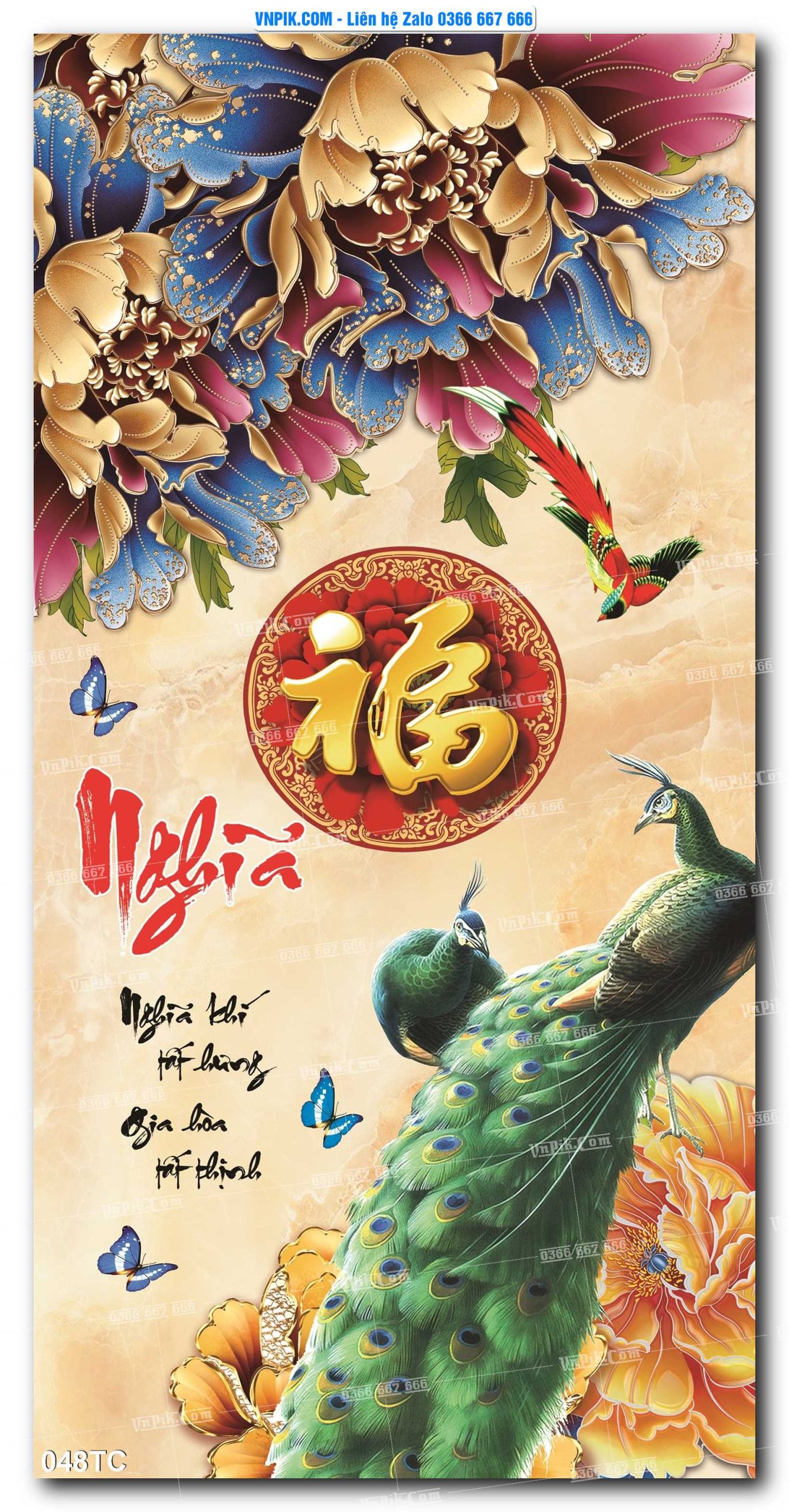 Tranh Treo Tường – Chim Công Hoa Mẫu Đơn 048TC