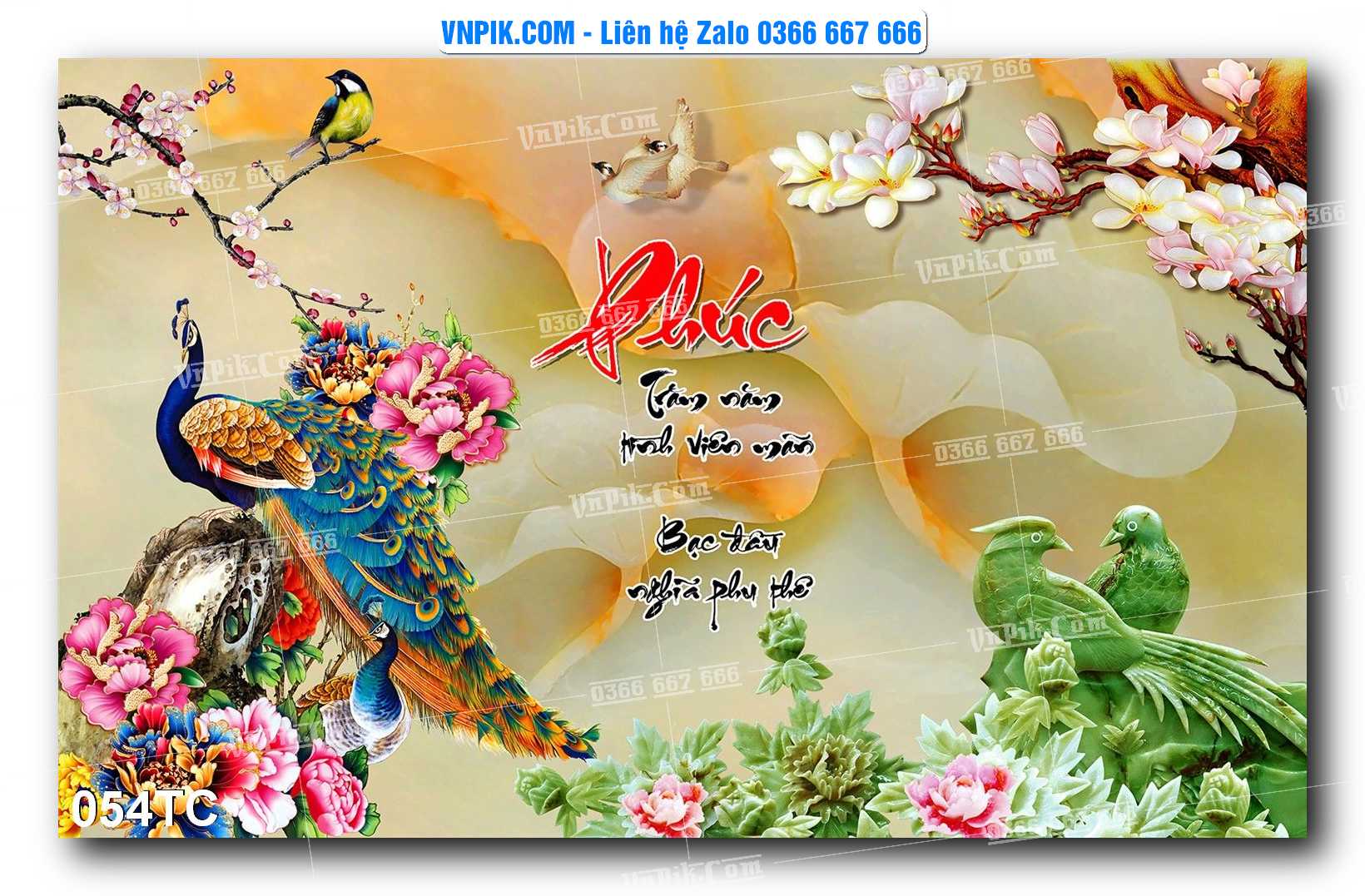 Tranh Treo Tường – Chim Công Hoa Mẫu Đơn 054TC