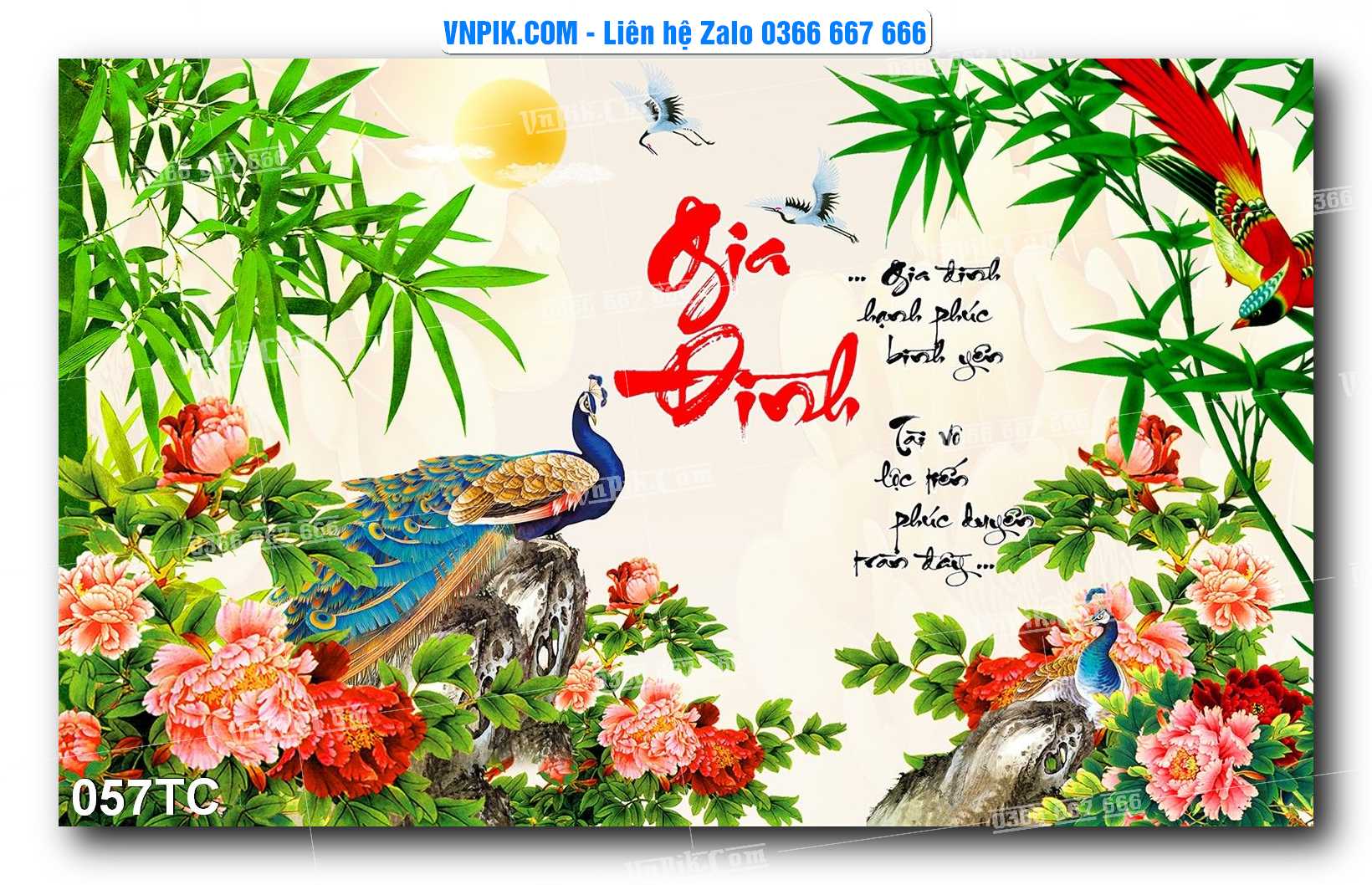 Tranh Treo Tường – Chim Công Hoa Mẫu Đơn 057TC