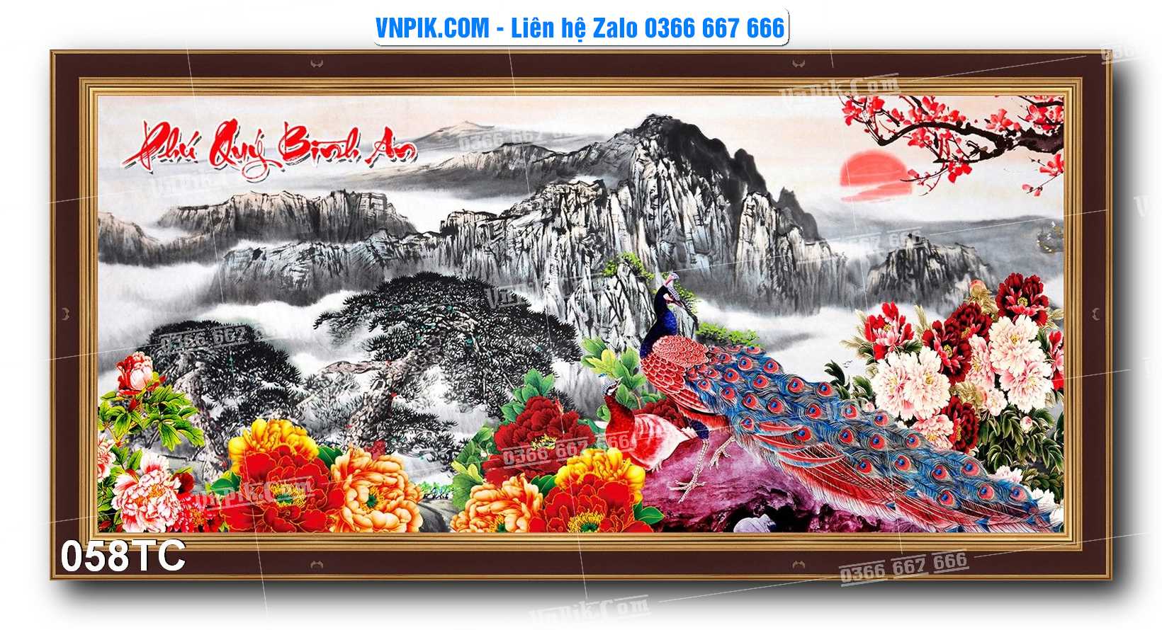 Tranh Treo Tường – Chim Công Hoa Mẫu Đơn 058TC