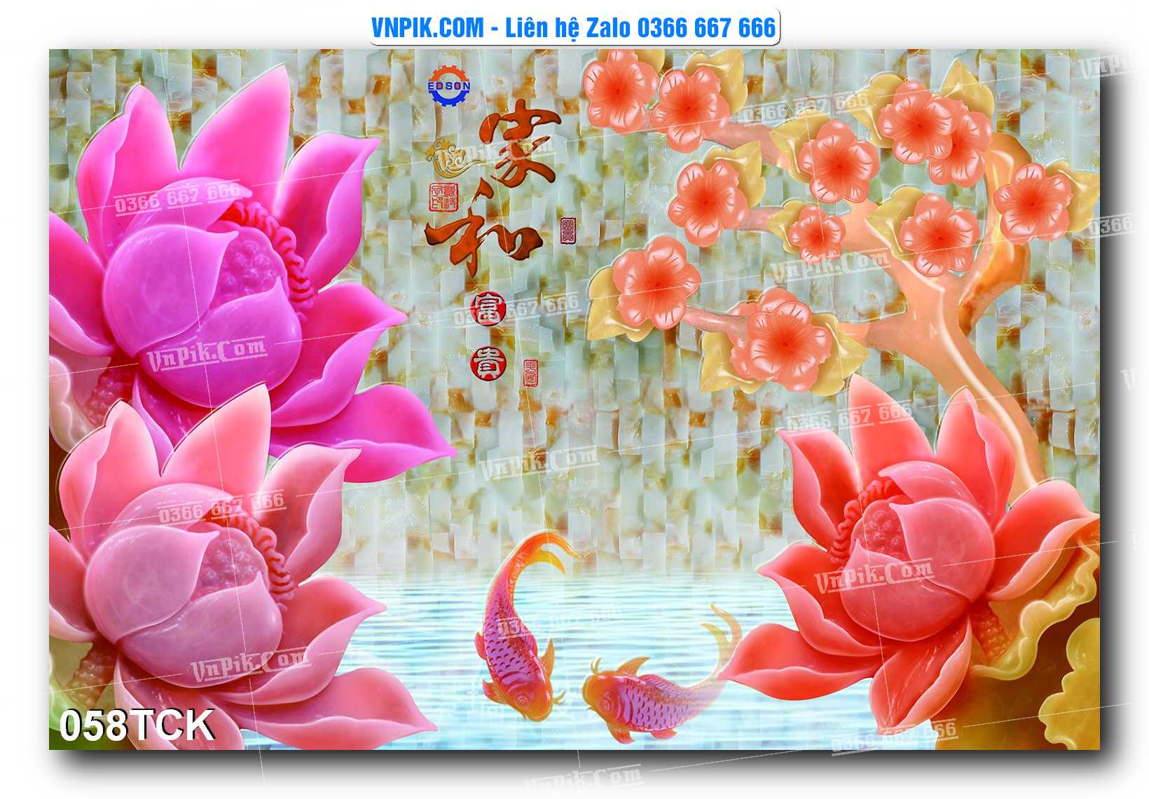 Tranh Hoa Sen – Cá Koi – Cá Chép  058TCK