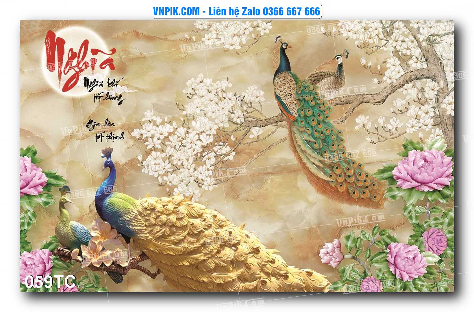 Tranh Treo Tường – Chim Công Hoa Mẫu Đơn 059TC