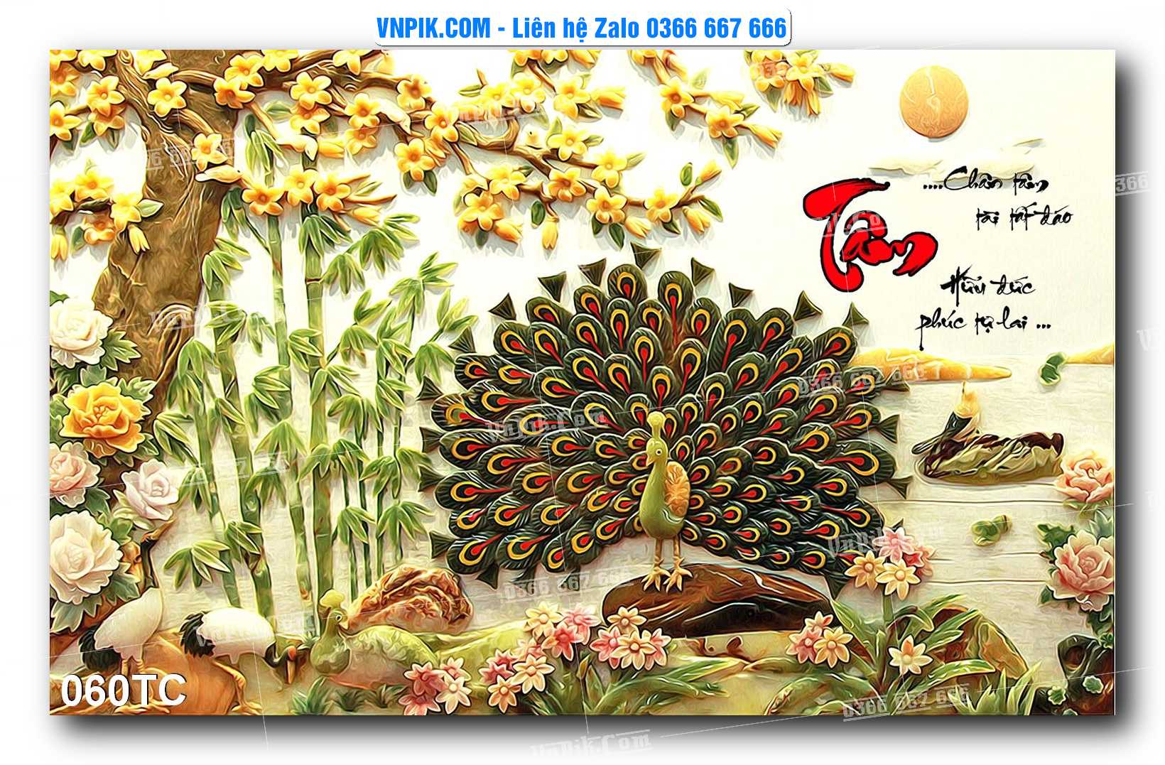 Tranh Treo Tường – Chim Công Hoa Mẫu Đơn 060TC