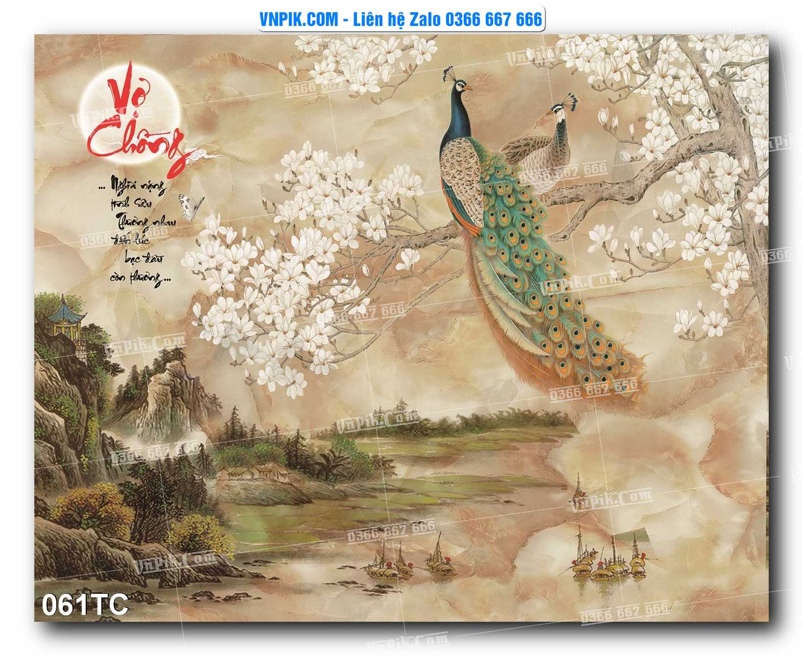 Tranh Treo Tường – Chim Công Hoa Mẫu Đơn 061TC