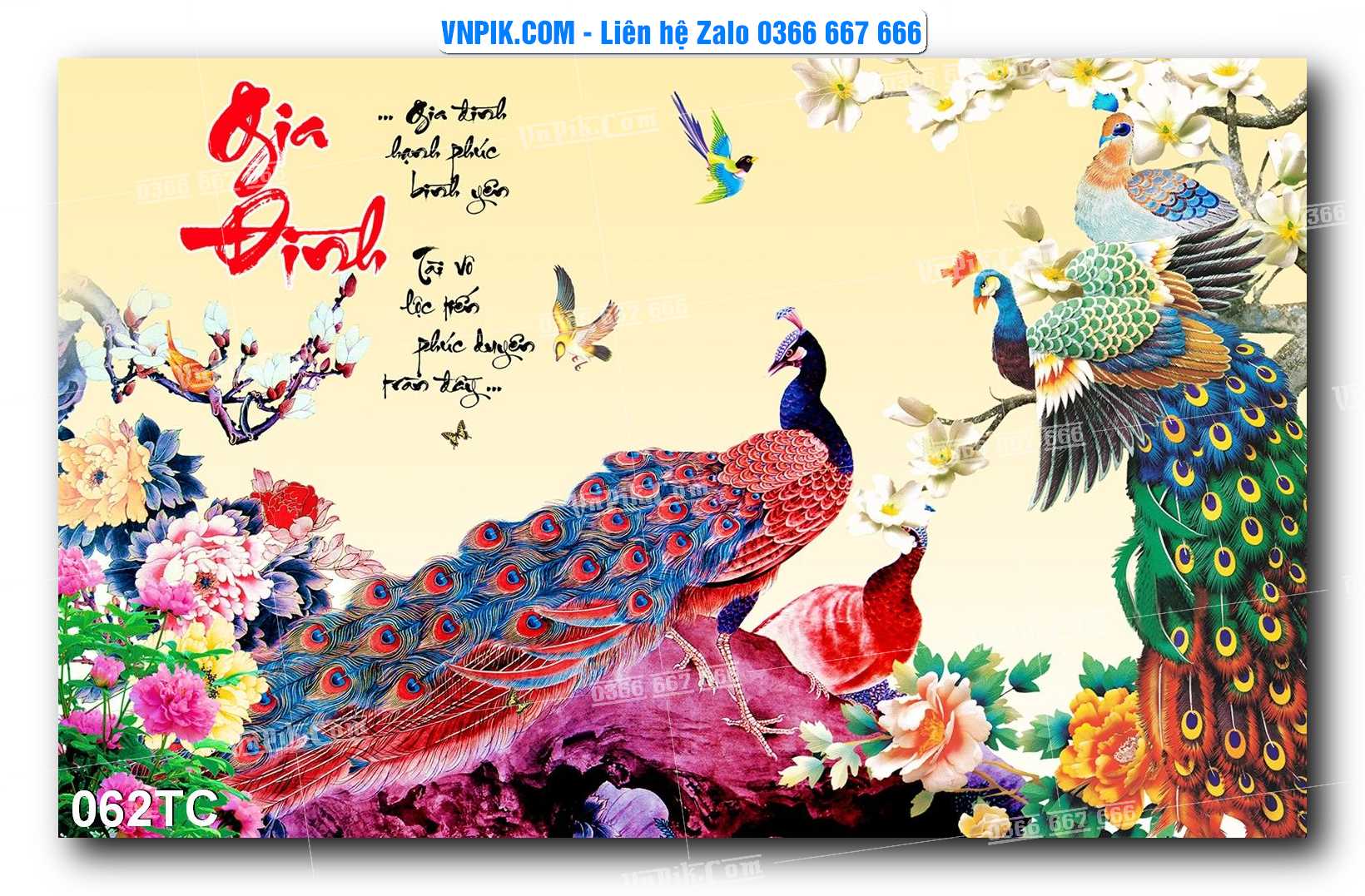 Tranh Treo Tường – Chim Công Hoa Mẫu Đơn 062TC
