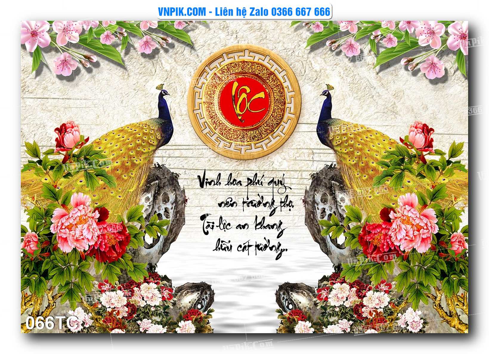 Tranh Treo Tường – Chim Công Hoa Mẫu Đơn 066TC