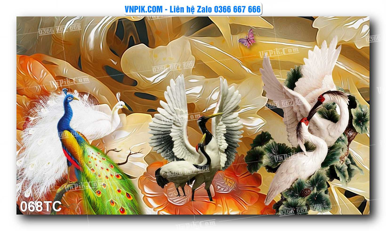Tranh Treo Tường – Chim Công Hoa Mẫu Đơn 068TC