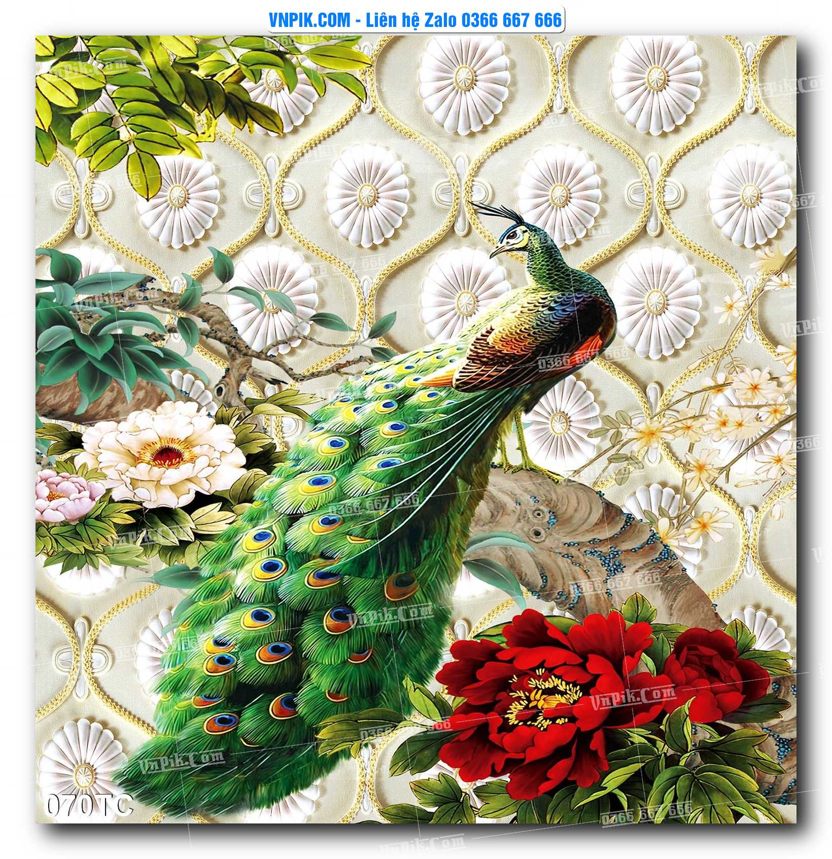 Tranh Treo Tường – Chim Công Hoa Mẫu Đơn 070TC