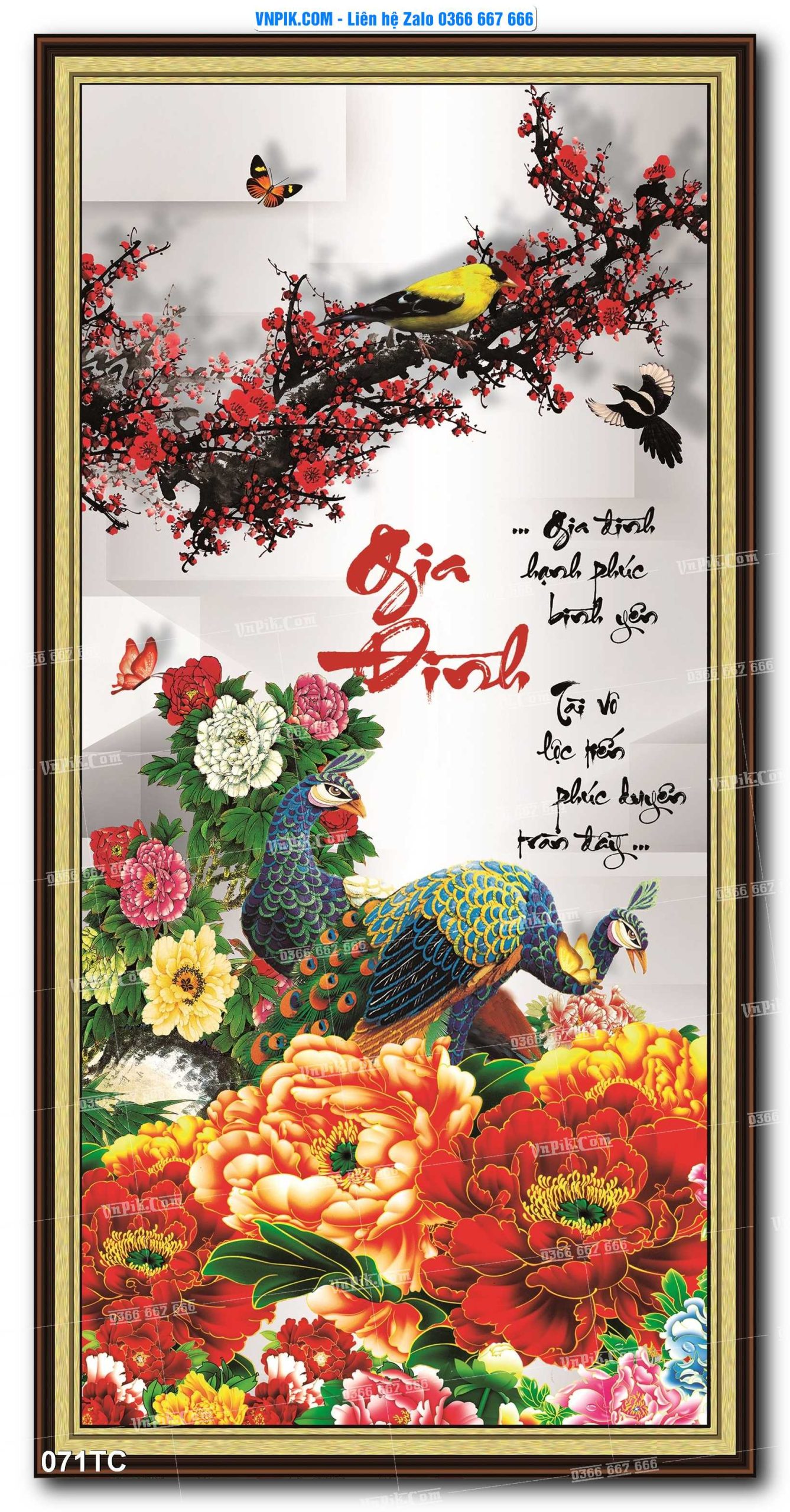 Tranh Treo Tường – Chim Công Hoa Mẫu Đơn 071TC
