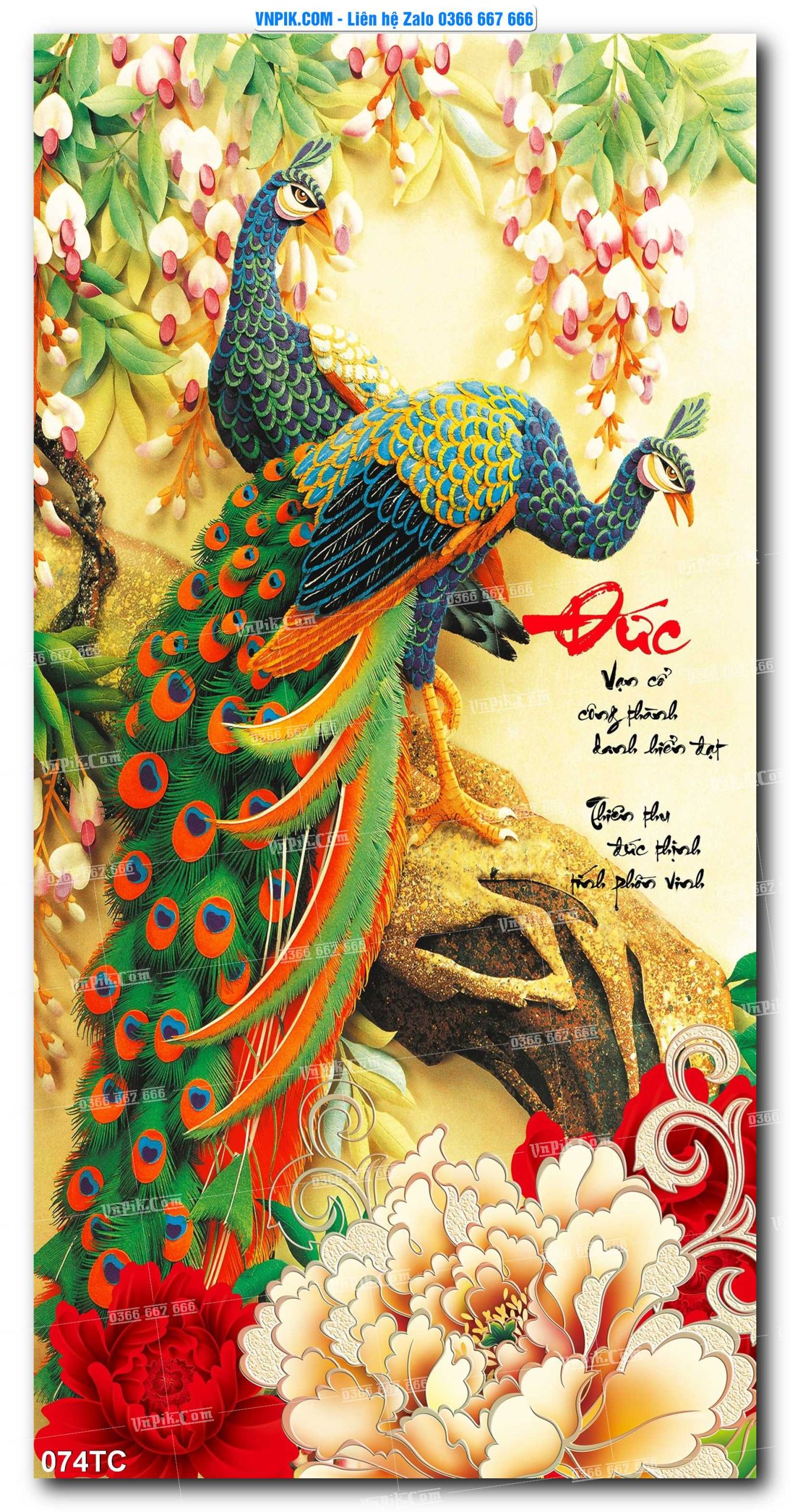 Tranh Treo Tường – Chim Công Hoa Mẫu Đơn 074TC
