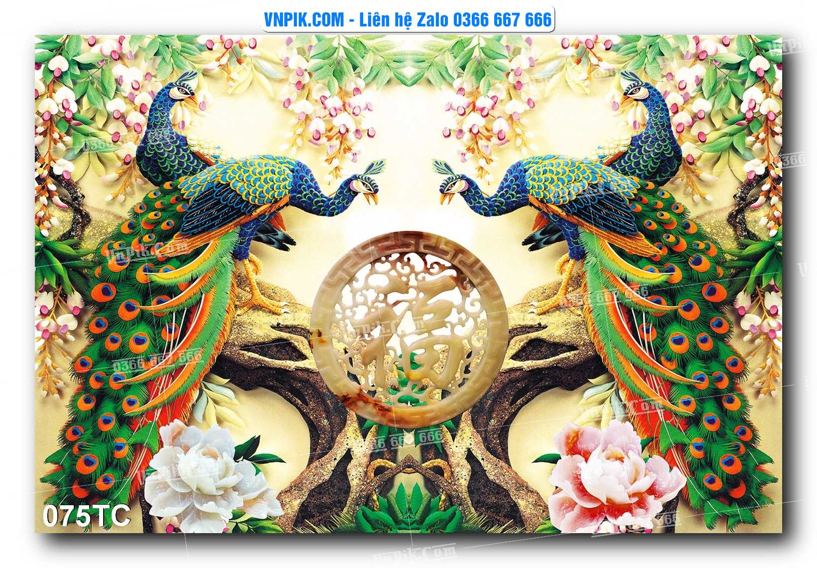 Tranh Treo Tường – Chim Công Hoa Mẫu Đơn 075TC