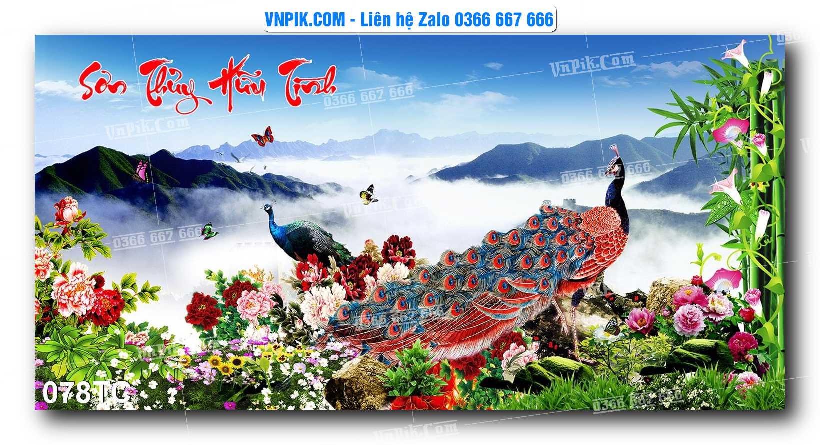 Tranh Treo Tường – Chim Công Hoa Mẫu Đơn 078TC