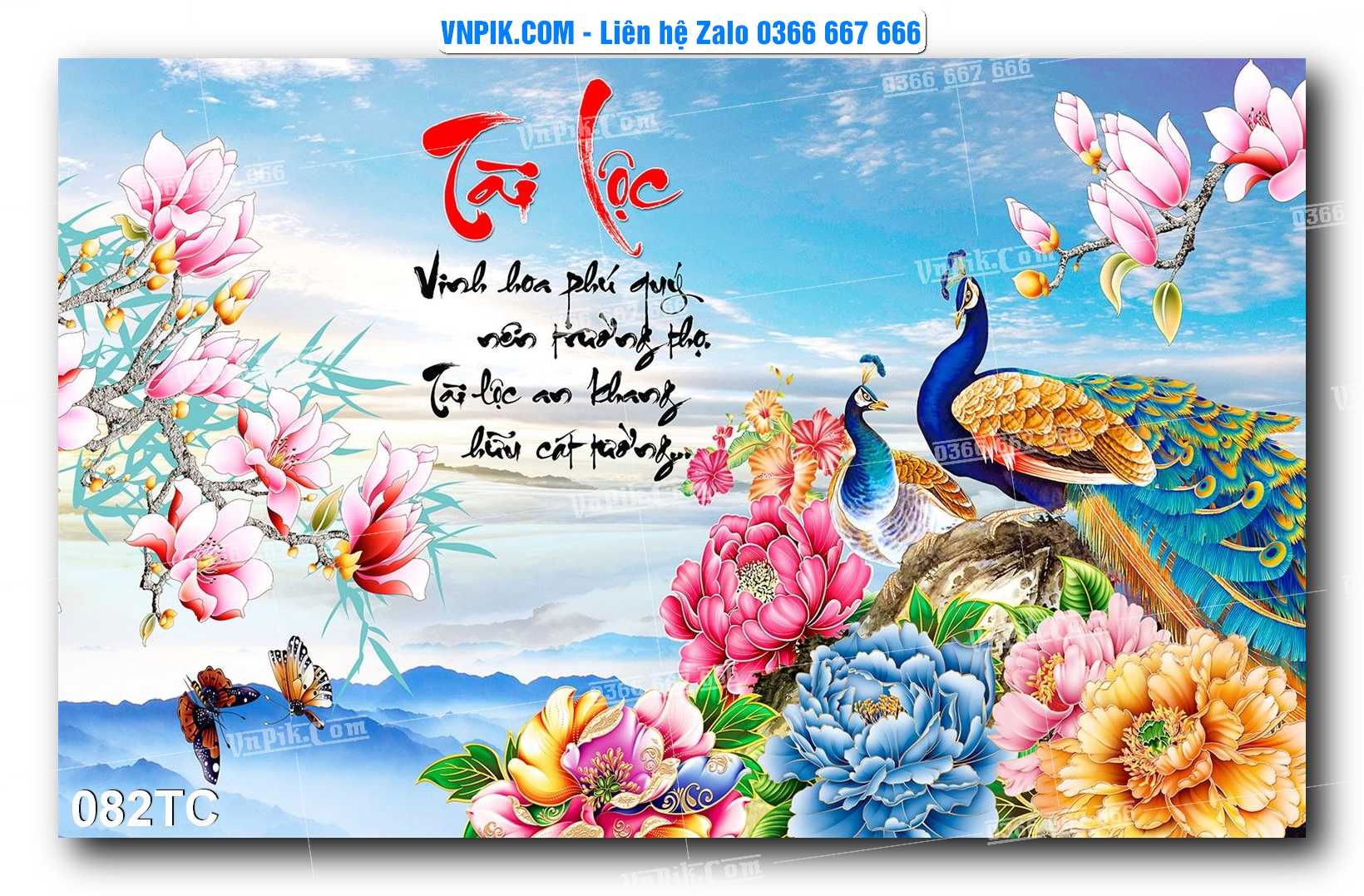 Tranh Treo Tường – Chim Công Hoa Mẫu Đơn 082TC