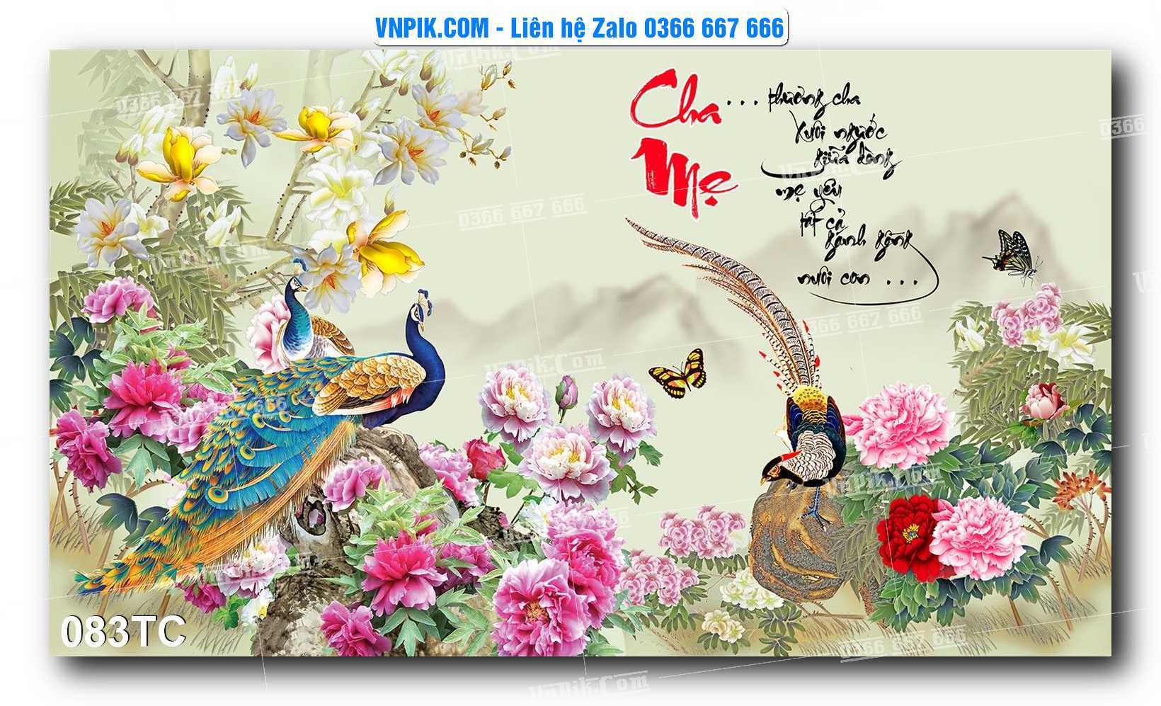 Tranh Treo Tường – Chim Công Hoa Mẫu Đơn 083TC