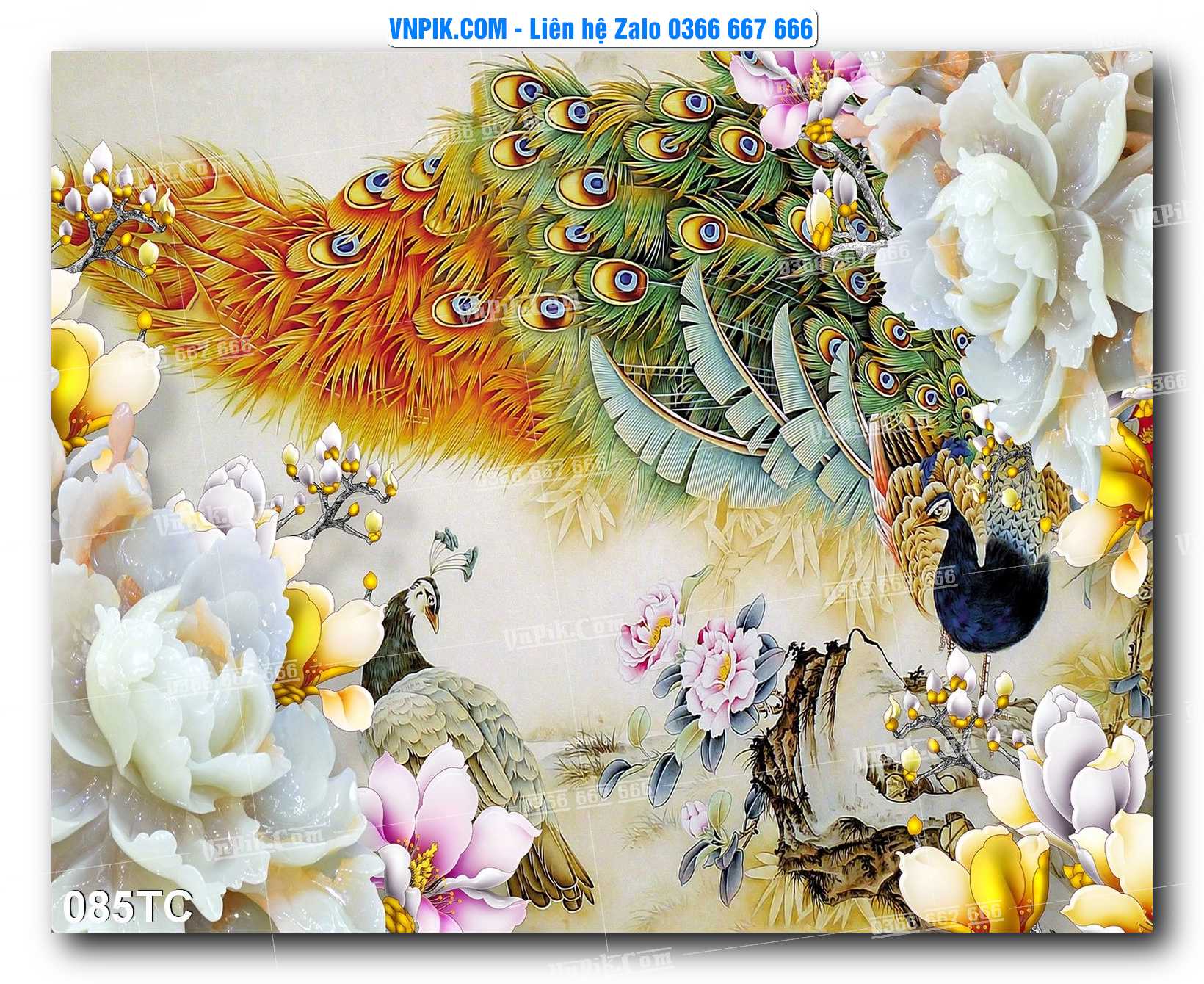 Tranh Treo Tường – Chim Công Hoa Mẫu Đơn 085TC