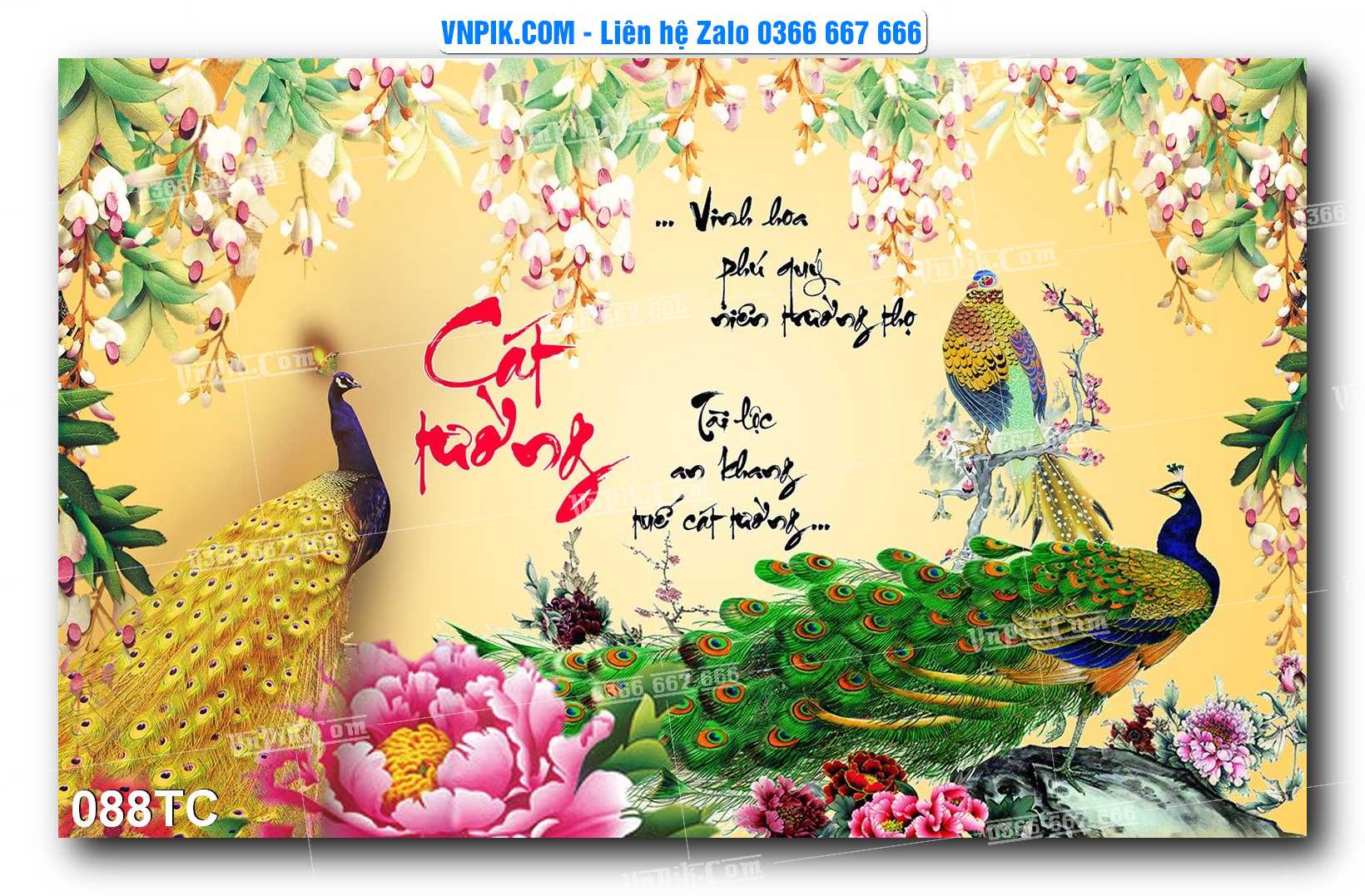 Tranh Treo Tường – Chim Công Hoa Mẫu Đơn 088TC