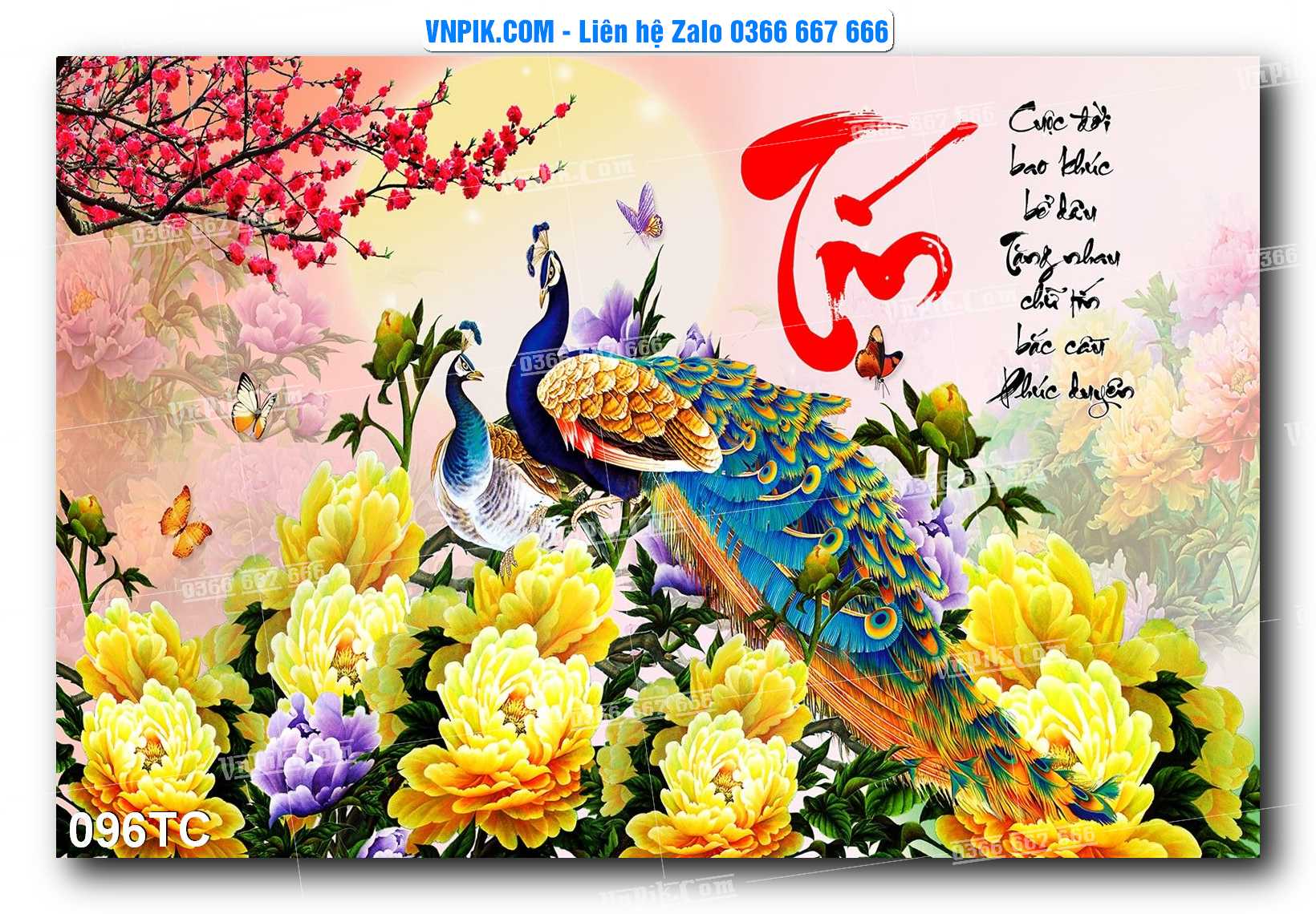 Tranh Treo Tường – Chim Công Hoa Mẫu Đơn 096TC