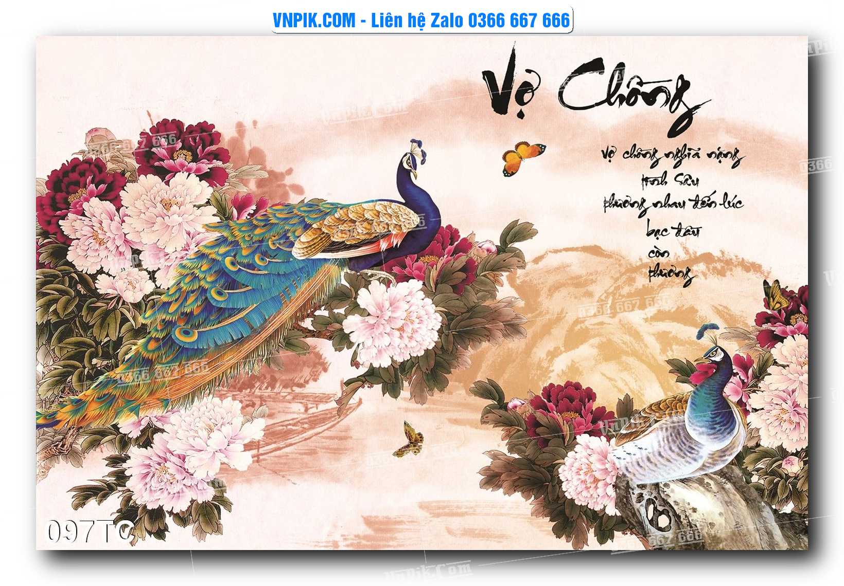 Tranh Treo Tường – Chim Công Hoa Mẫu Đơn 097TC