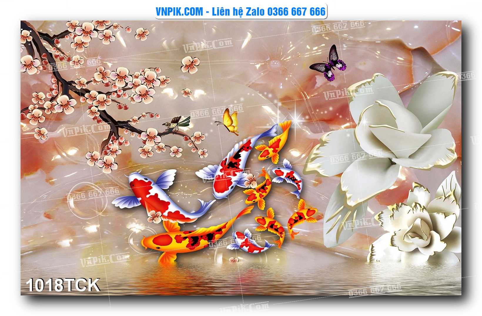 Tranh Hoa Sen – Cá Koi – Cá Chép 1018TCK