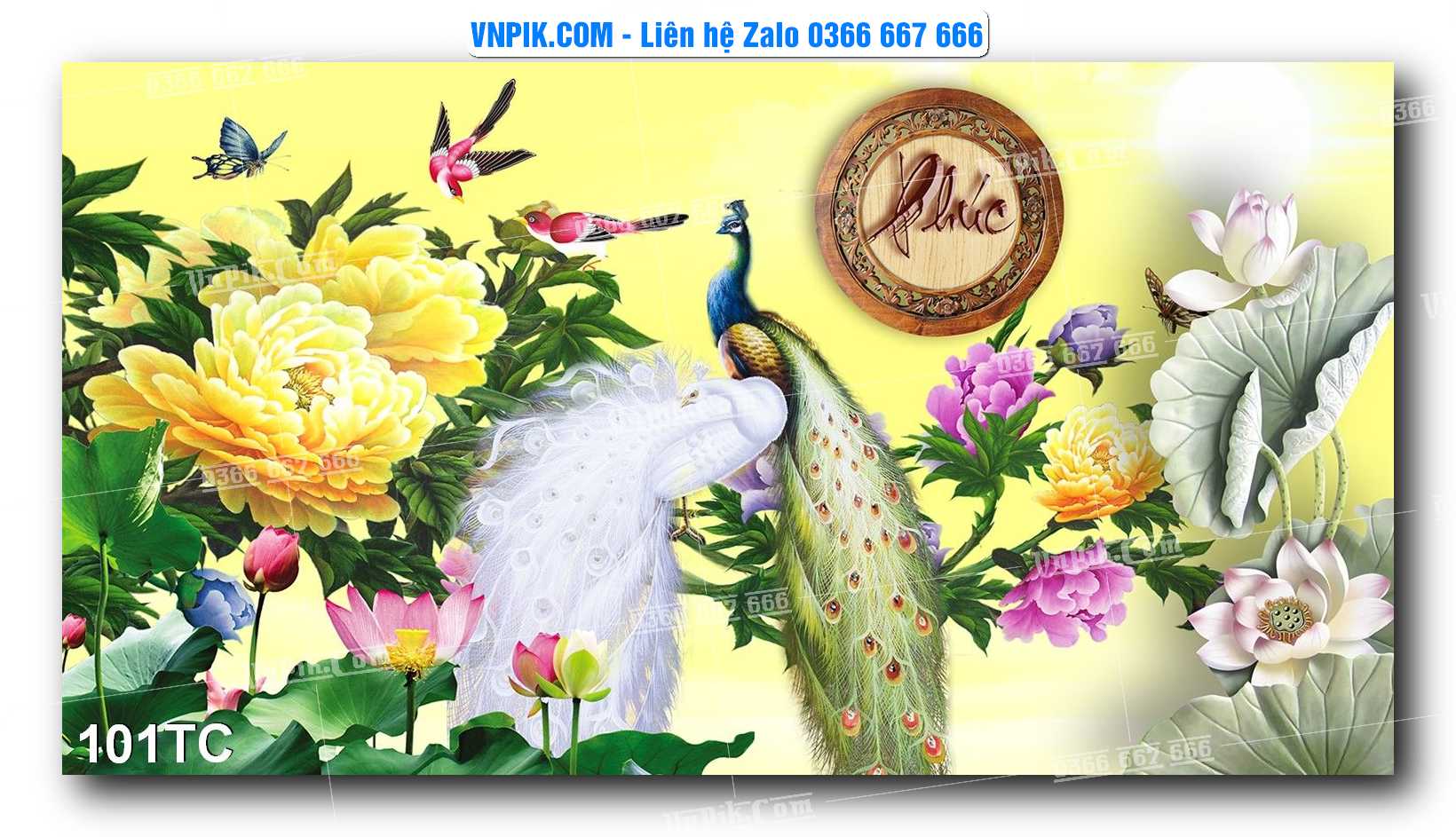 Tranh Treo Tường – Chim Công Hoa Mẫu Đơn 101TC