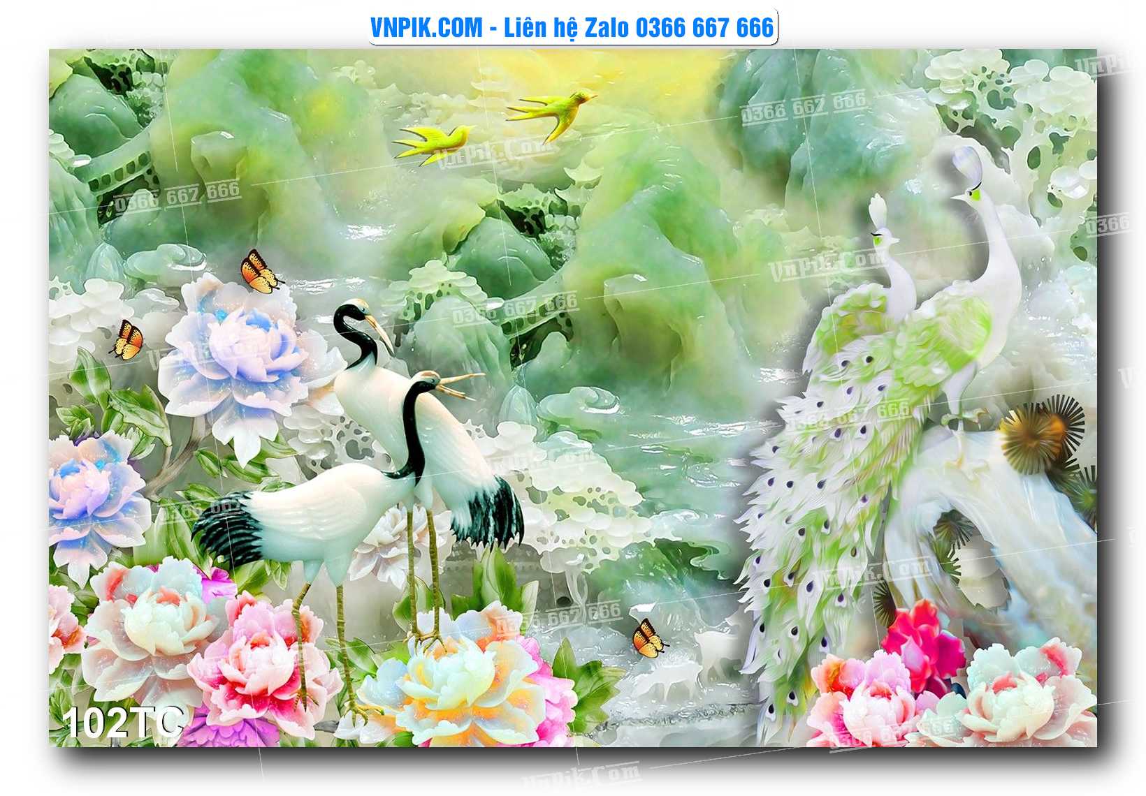 Tranh Treo Tường – Chim Công Hoa Mẫu Đơn 102TC