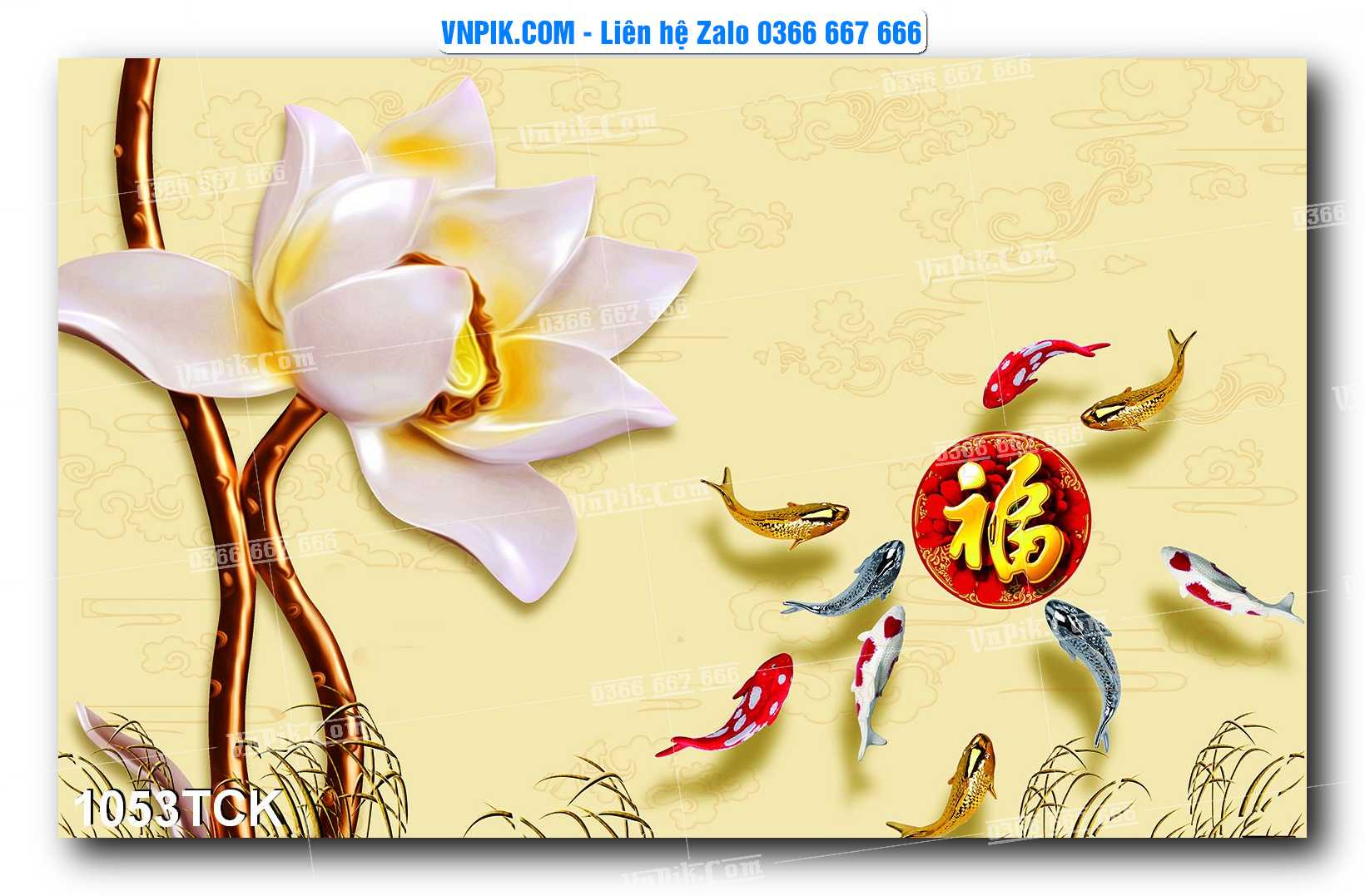 Tranh Hoa Sen – Cá Koi – Cá Chép 1053TCK