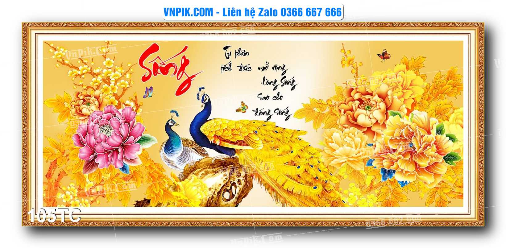 Tranh Treo Tường – Chim Công Hoa Mẫu Đơn 105TC