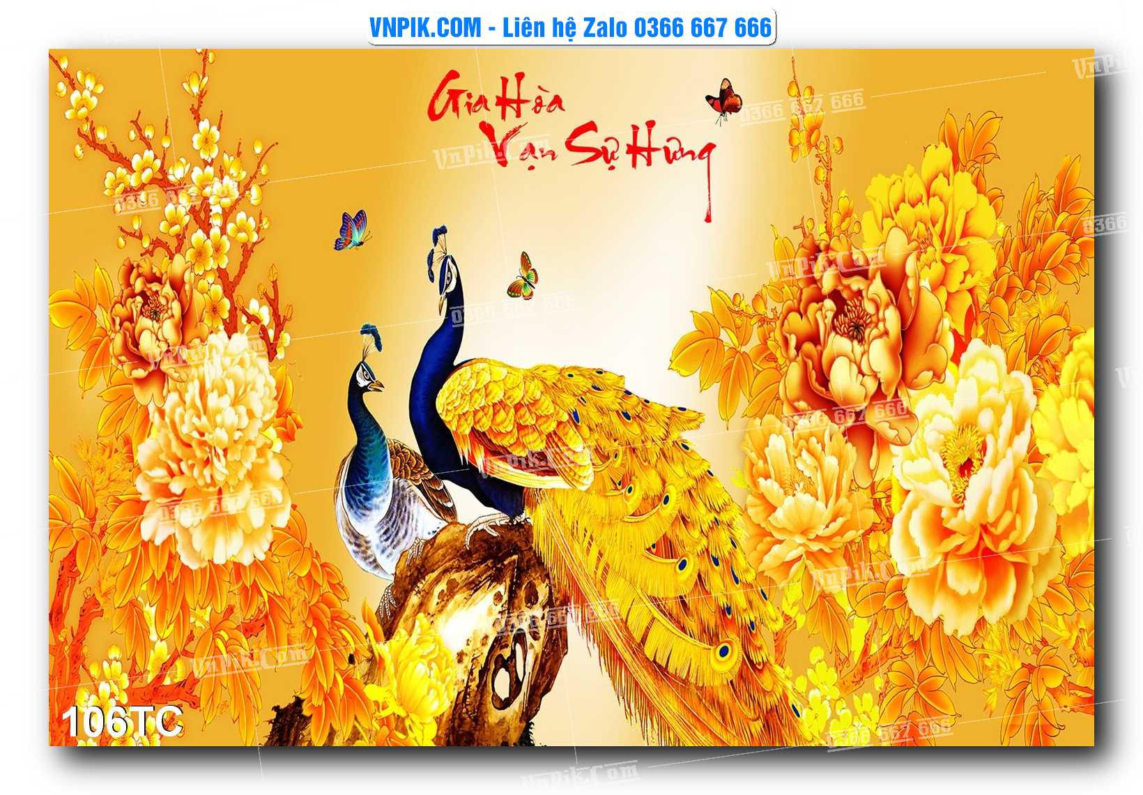 Tranh Treo Tường – Chim Công Hoa Mẫu Đơn 106TC