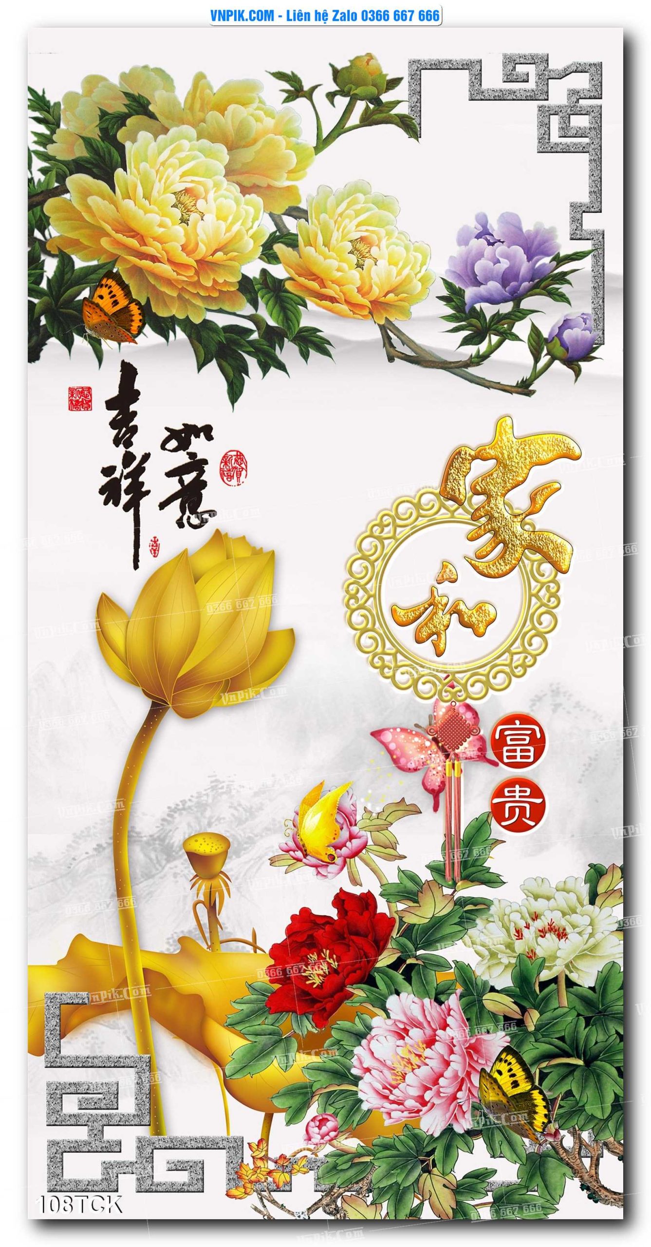 Tranh Hoa Sen – Cá Koi – Cá Chép  108TCK
