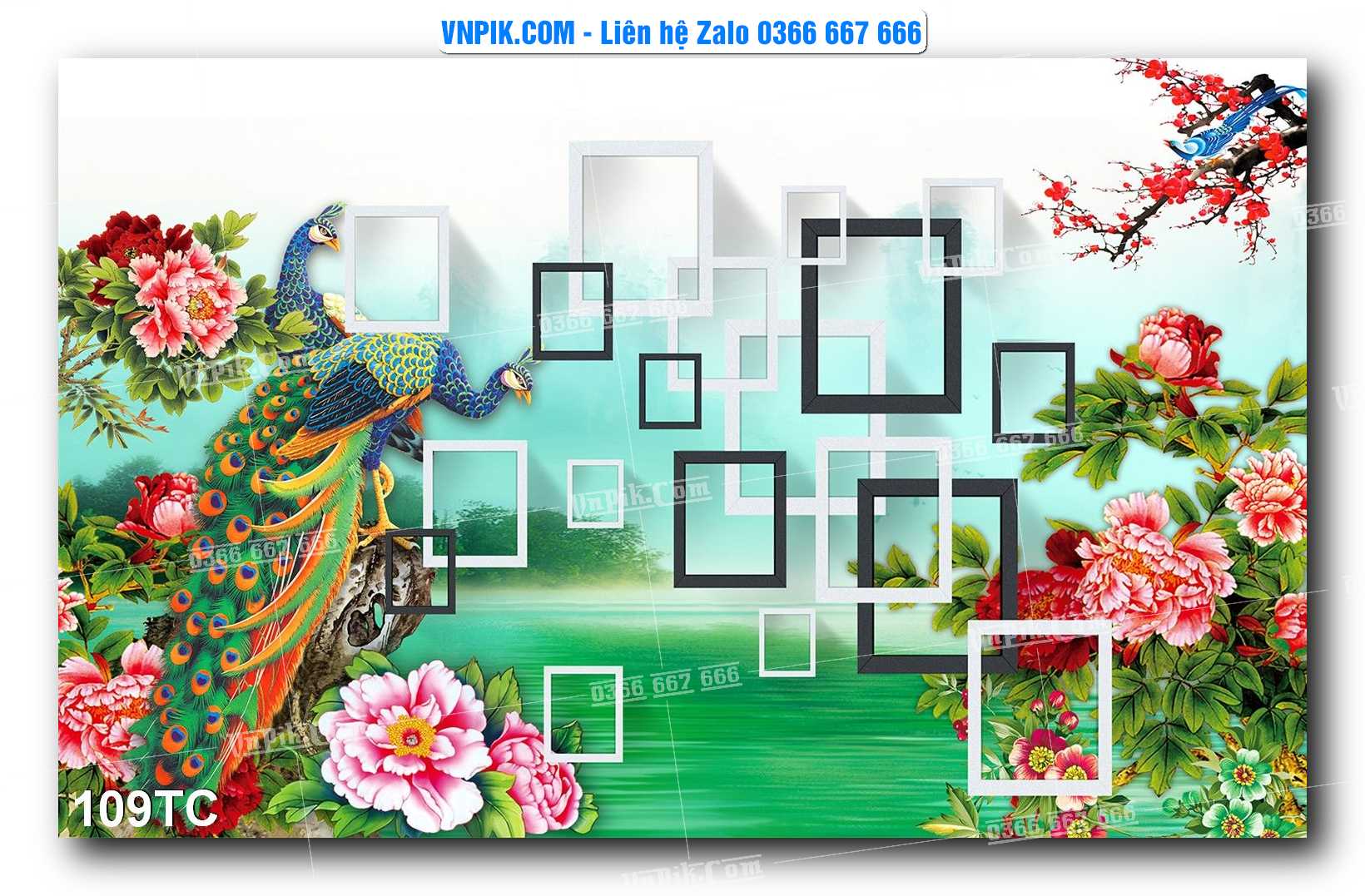 Tranh Treo Tường – Chim Công Hoa Mẫu Đơn 109TC