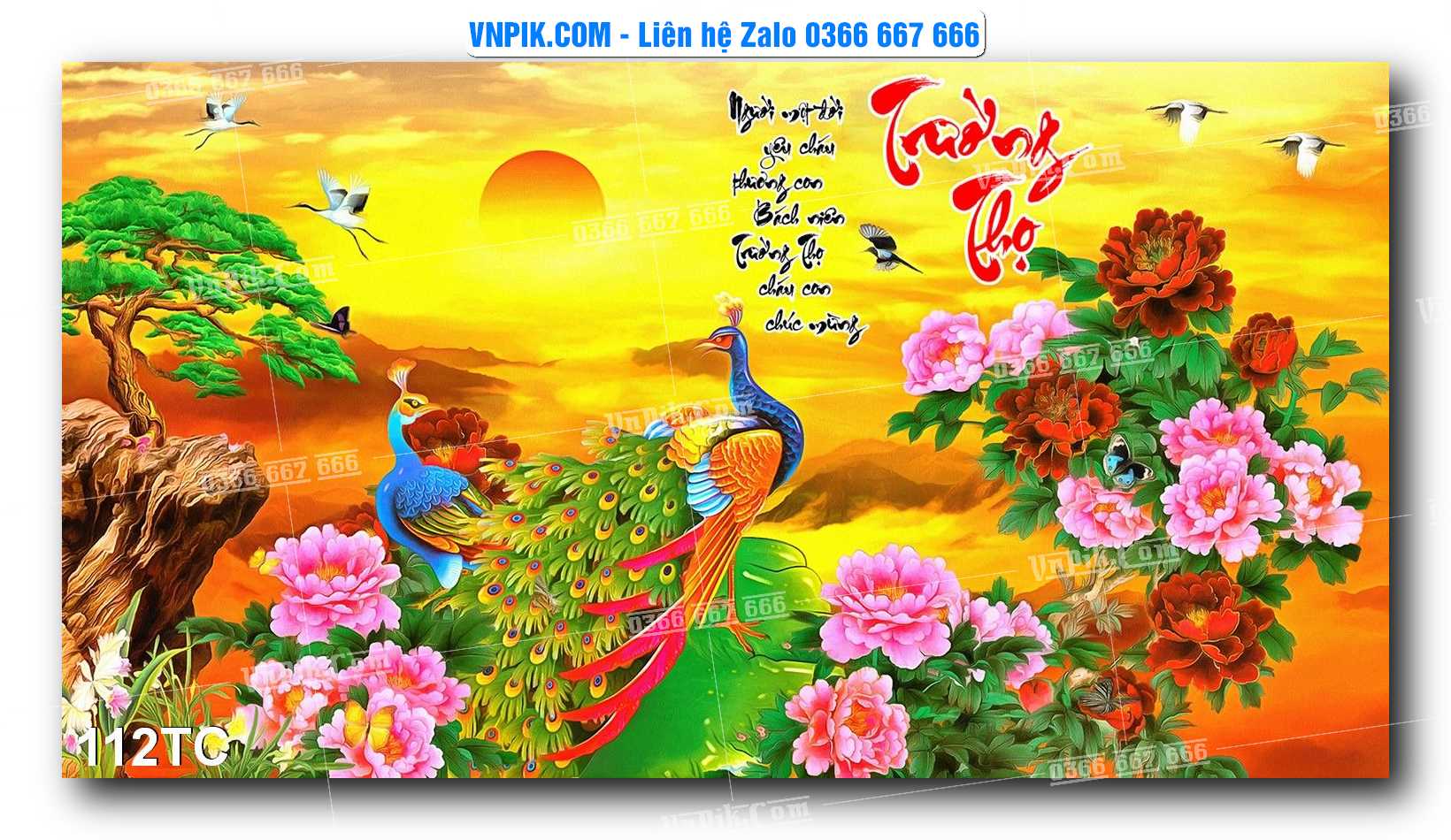 Tranh Treo Tường – Chim Công Hoa Mẫu Đơn 112TC