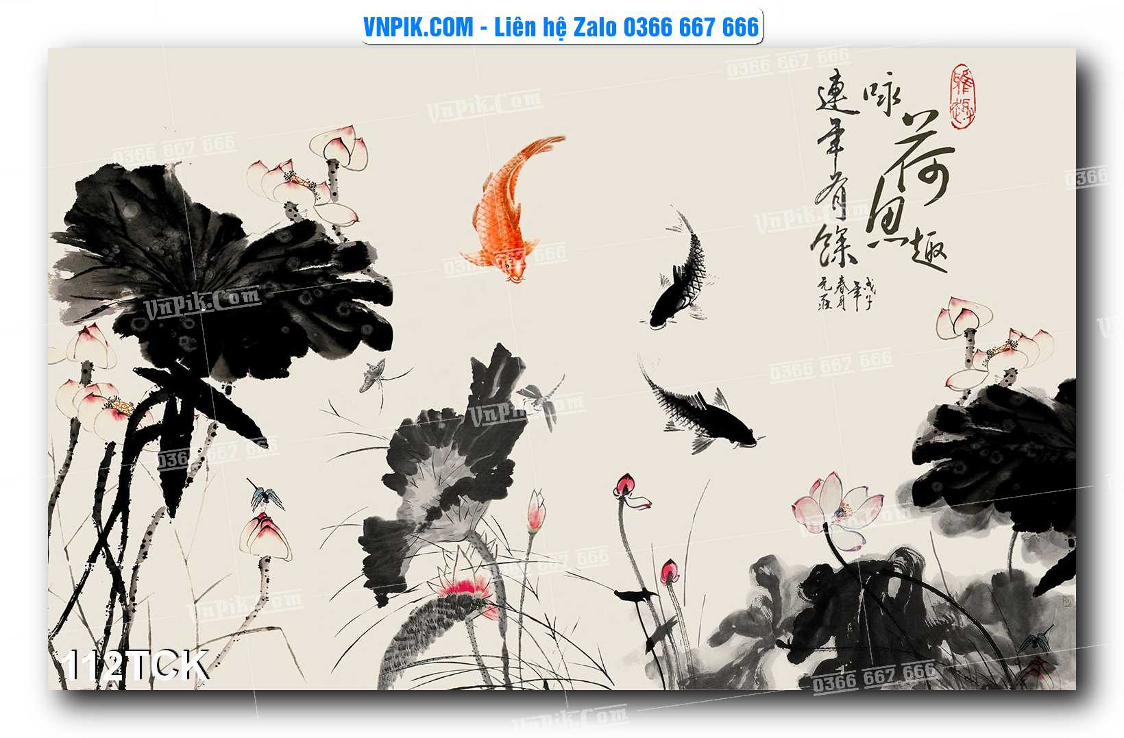 Tranh Hoa Sen – Cá Koi – Cá Chép  112TCK