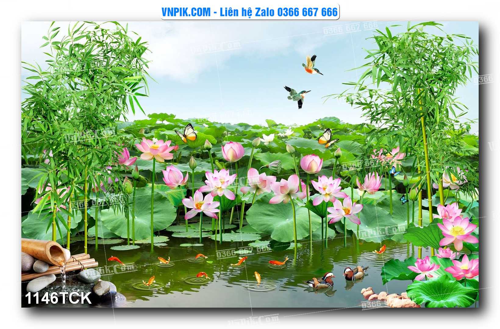 Tranh Hoa Sen – Cá Koi – Cá Chép 1143TCK