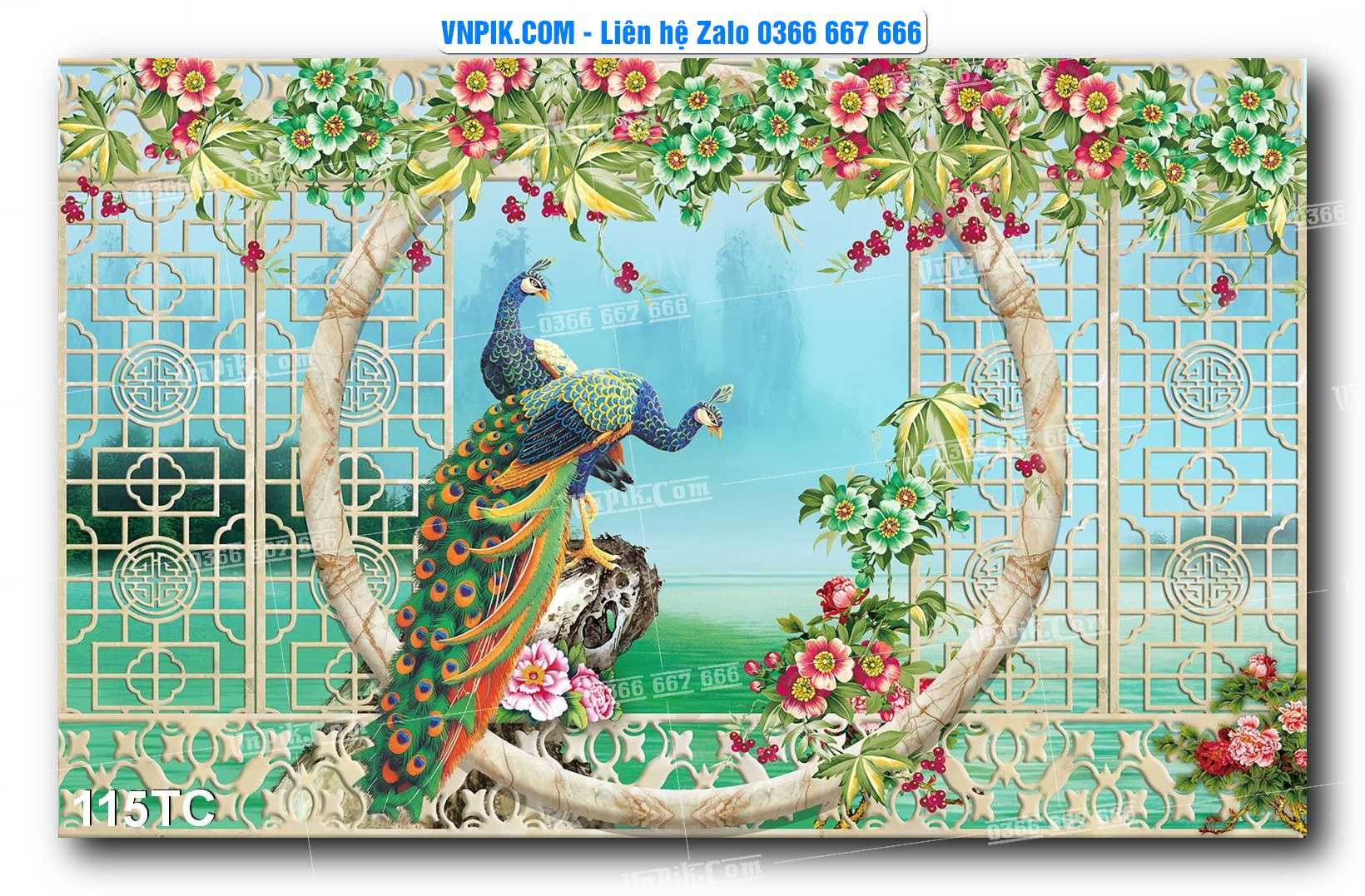 Tranh Treo Tường – Chim Công Hoa Mẫu Đơn 115TC