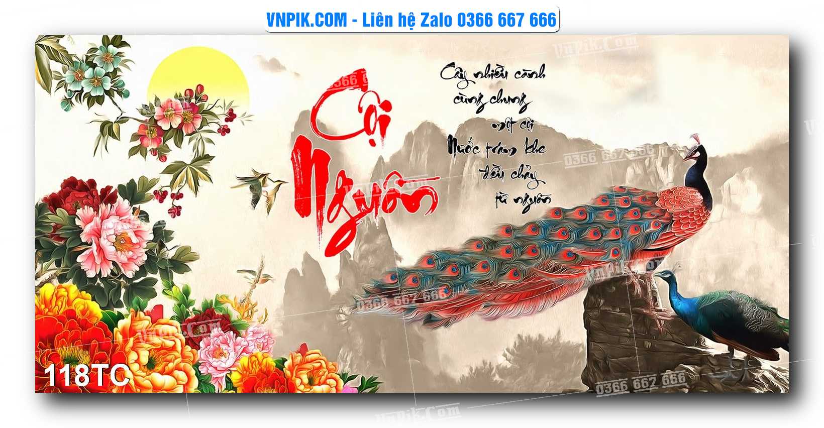 Tranh Treo Tường – Chim Công Hoa Mẫu Đơn 118TC