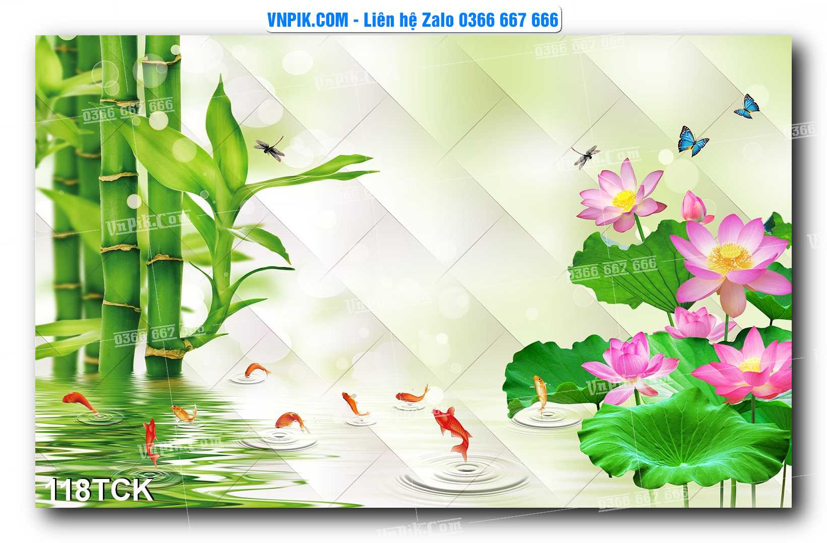 Tranh Hoa Sen – Cá Koi – Cá Chép  118TCK