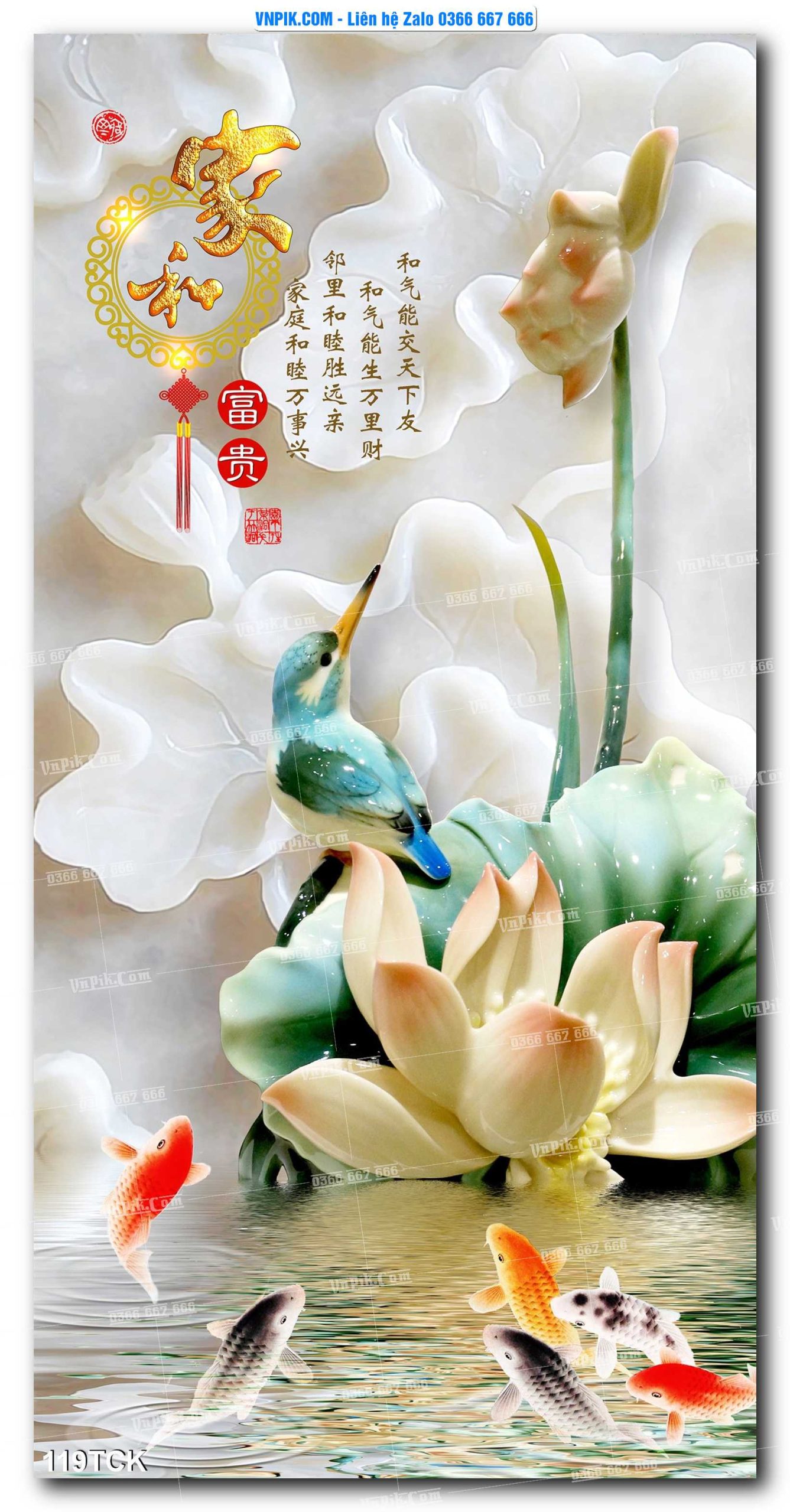 Tranh Hoa Sen – Cá Koi – Cá Chép  119TCK