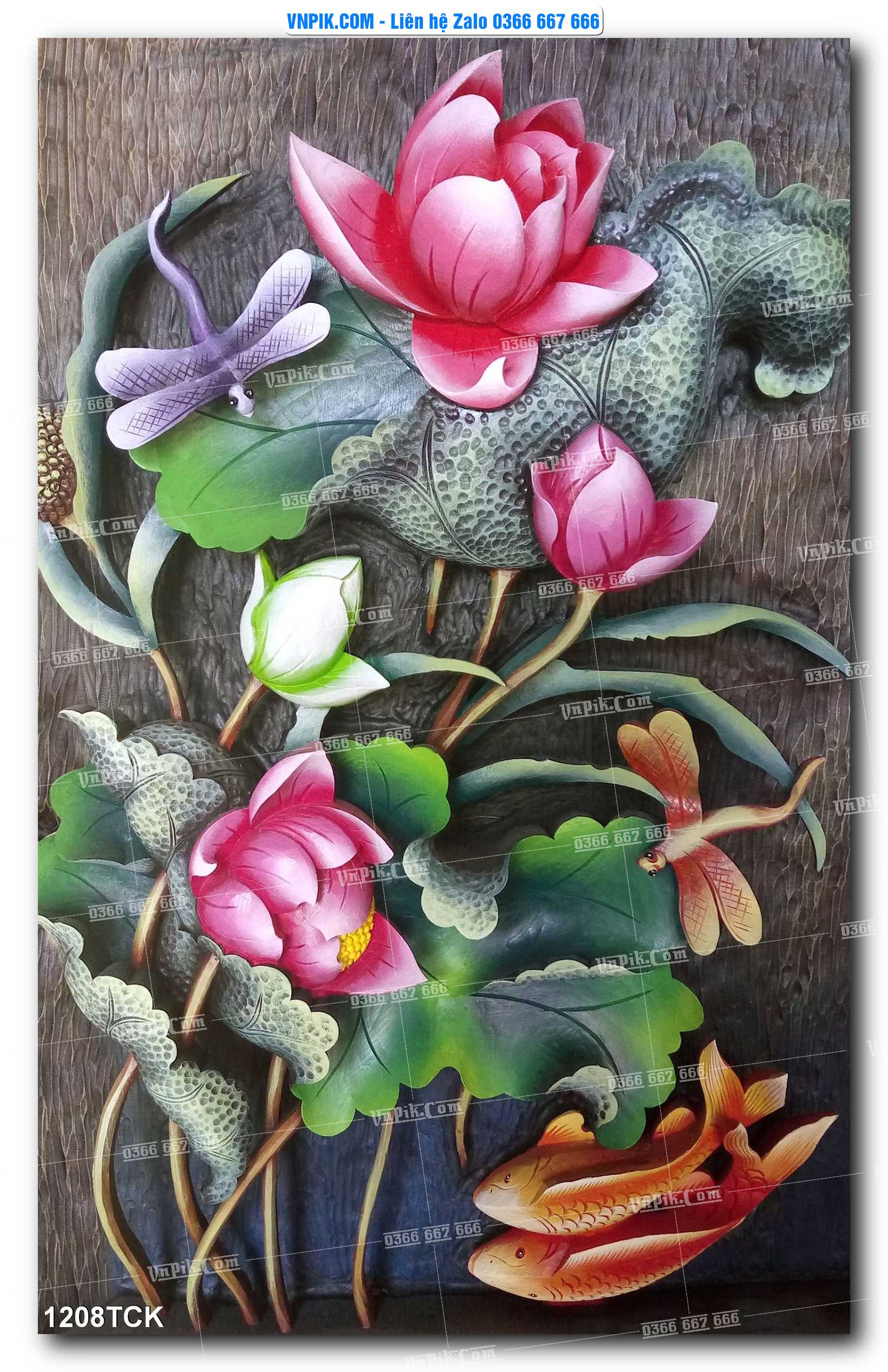 Tranh Hoa Sen – Cá Koi – Cá Chép 1208TCK