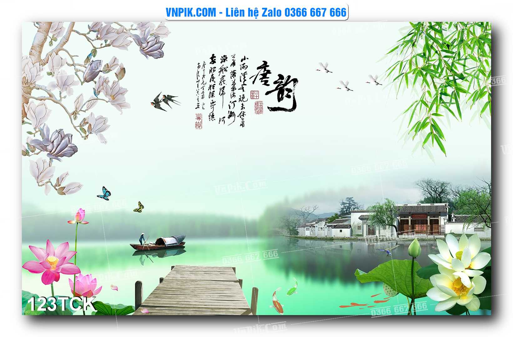 Tranh Hoa Sen – Cá Koi – Cá Chép  123TCK