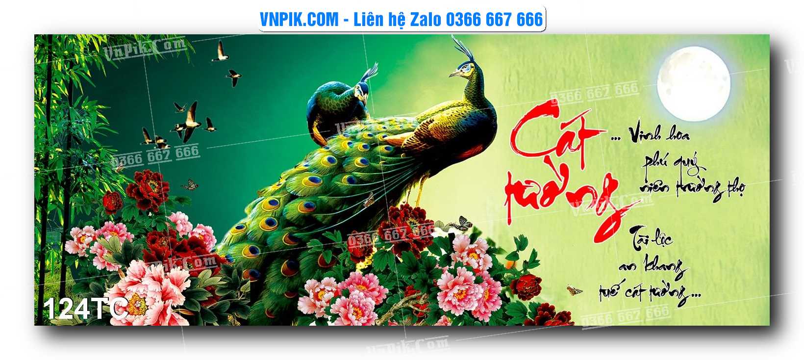 Tranh Treo Tường – Chim Công Hoa Mẫu Đơn 124TC