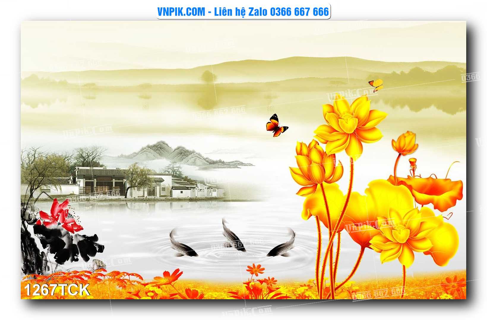 Tranh Hoa Sen – Cá Koi – Cá Chép 1267TCK