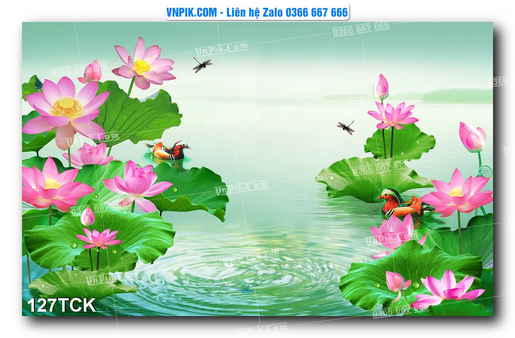 Tranh Hoa Sen – Cá Koi – Cá Chép  127TCK