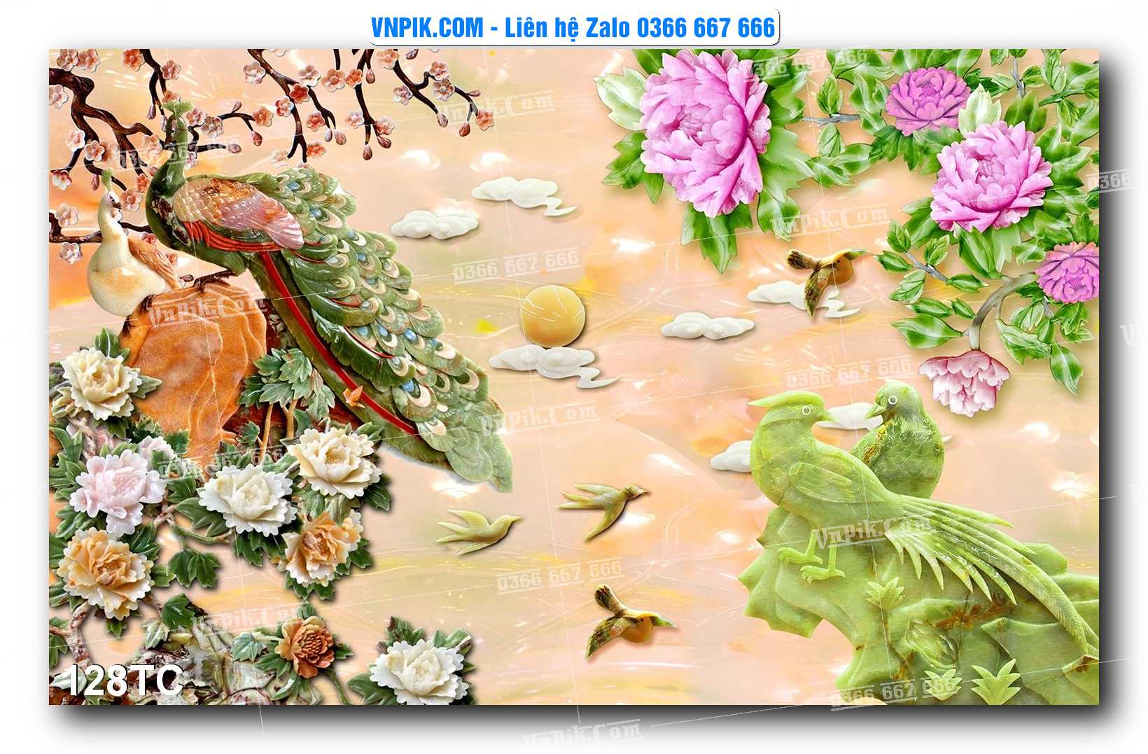 Tranh Treo Tường – Chim Công Hoa Mẫu Đơn 128TC