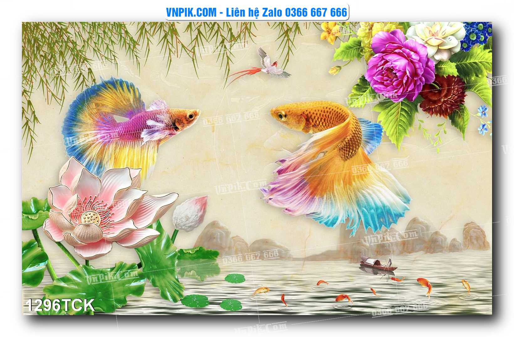 Tranh Hoa Sen – Cá Koi – Cá Chép 1296TCK