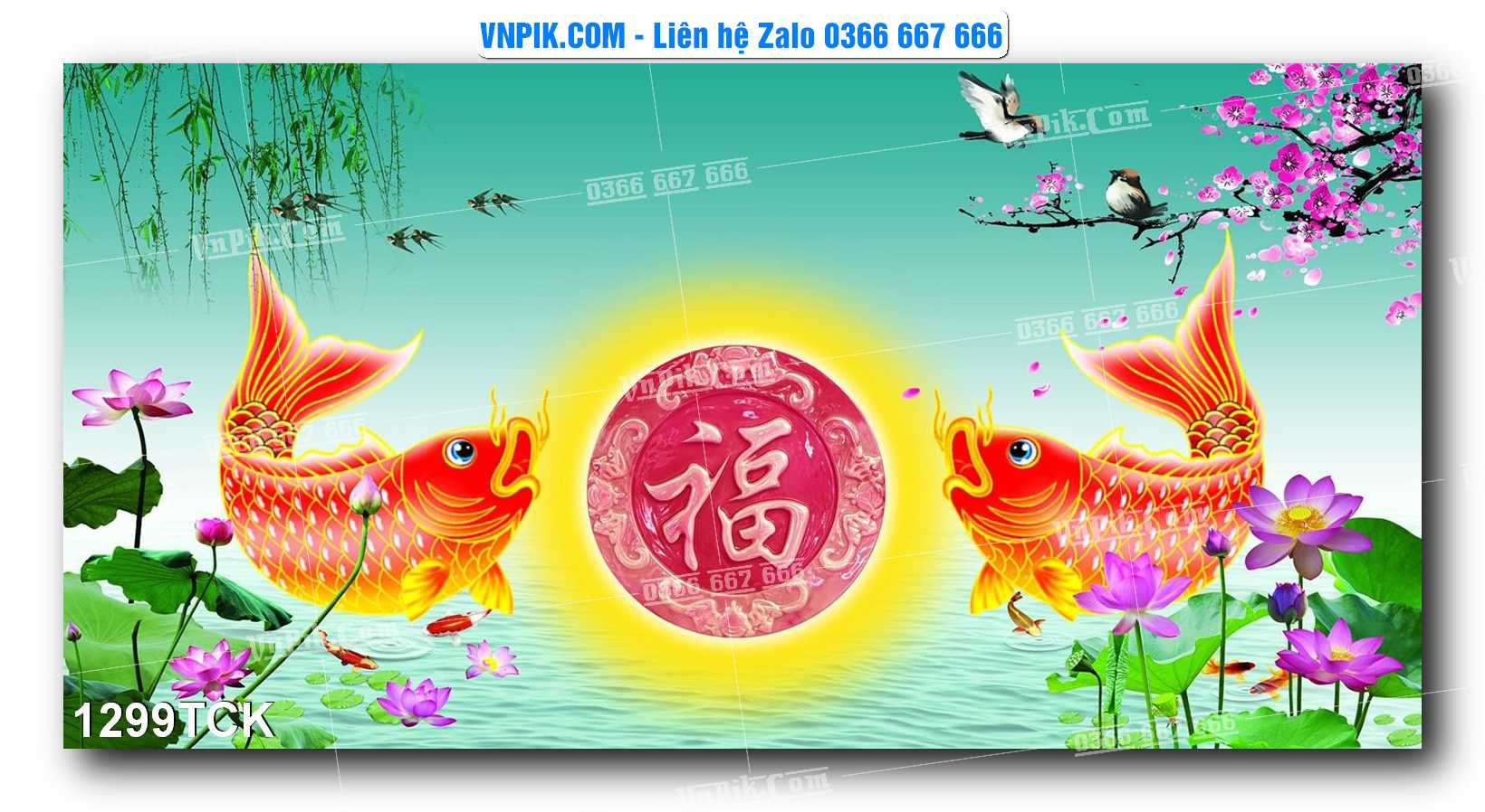 Tranh Hoa Sen – Cá Koi – Cá Chép 1299TCK