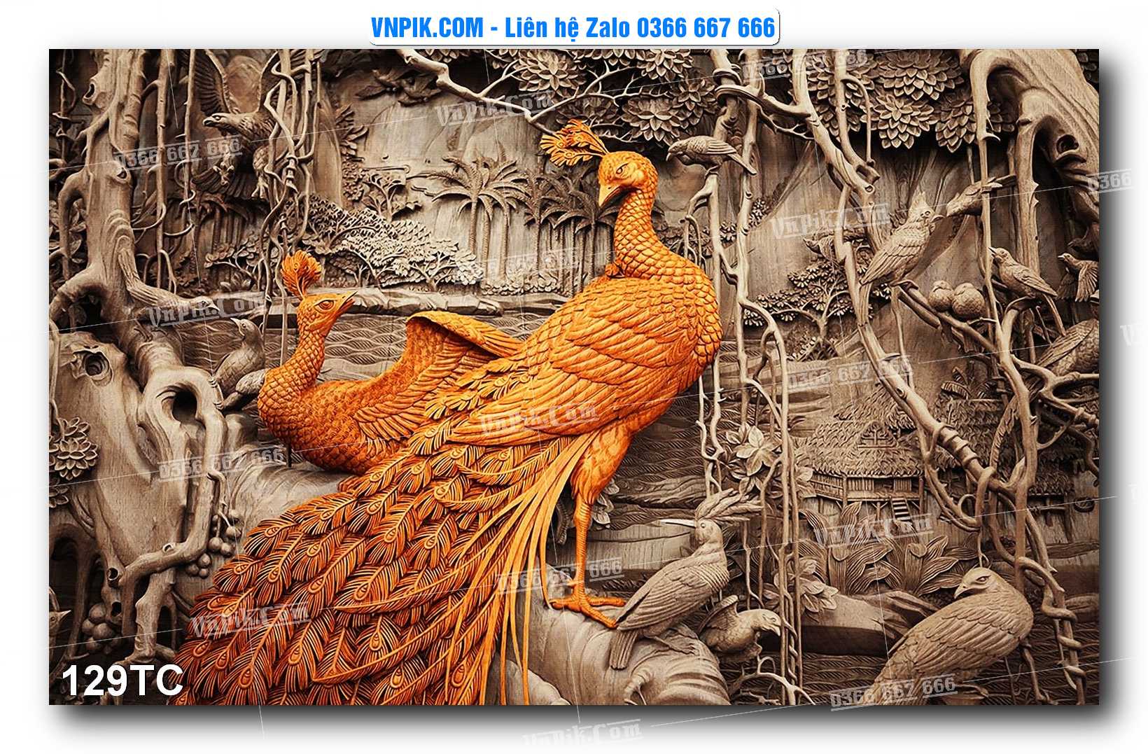 Tranh Treo Tường – Chim Công Hoa Mẫu Đơn 129TC